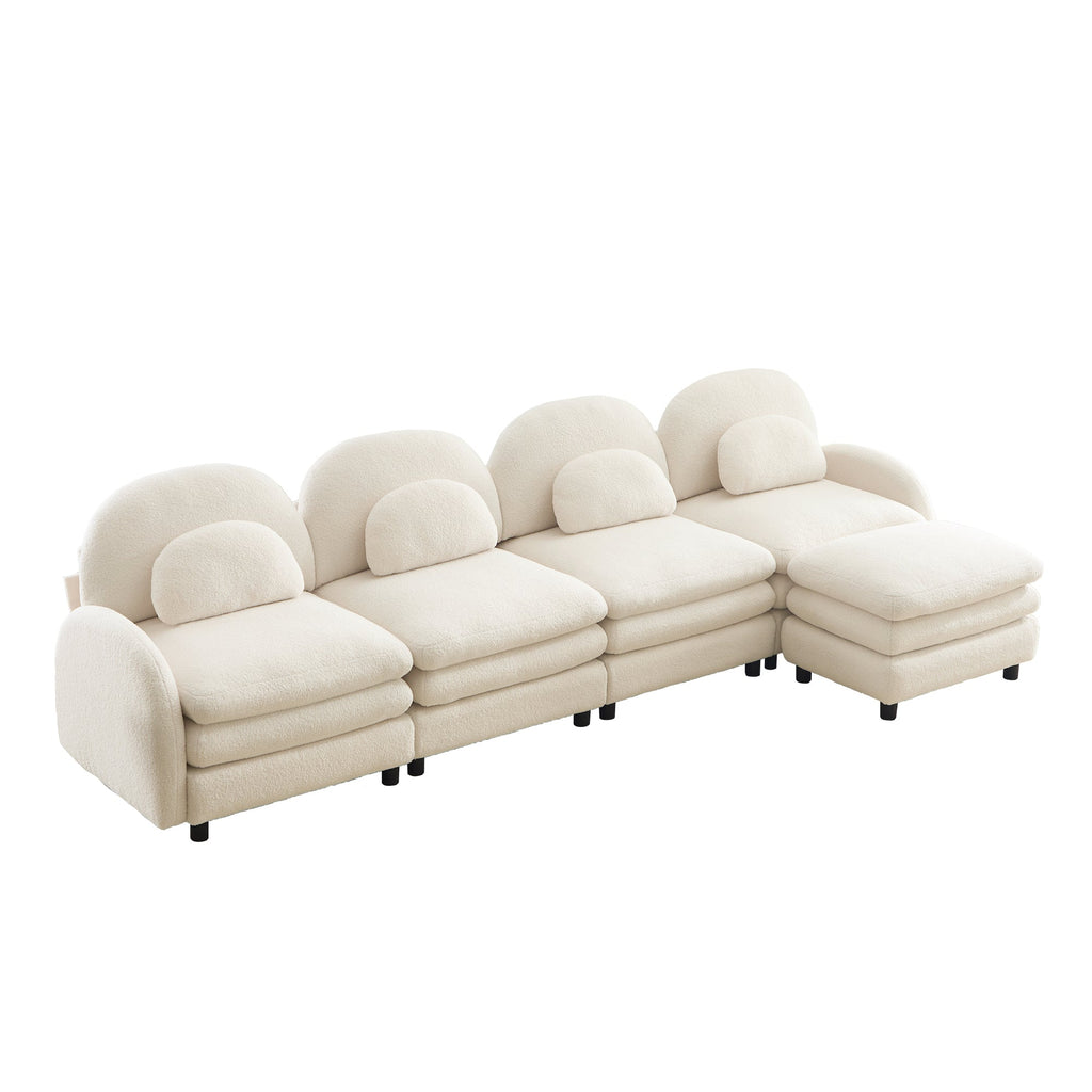 Sectional Sofa Modular Cloud Teddy Beige White 4 Seat Ottoman