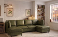 Sectional Sofa Modular Faux Leather Olive 6 Seat 124 In