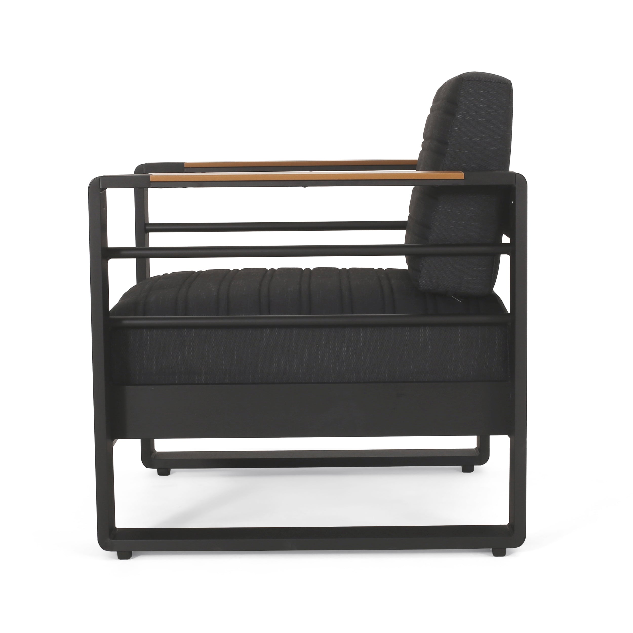 Outdoor Club Chair Aluminum Black Slat Design Water-Resistant 32x27.5x24.75 In
