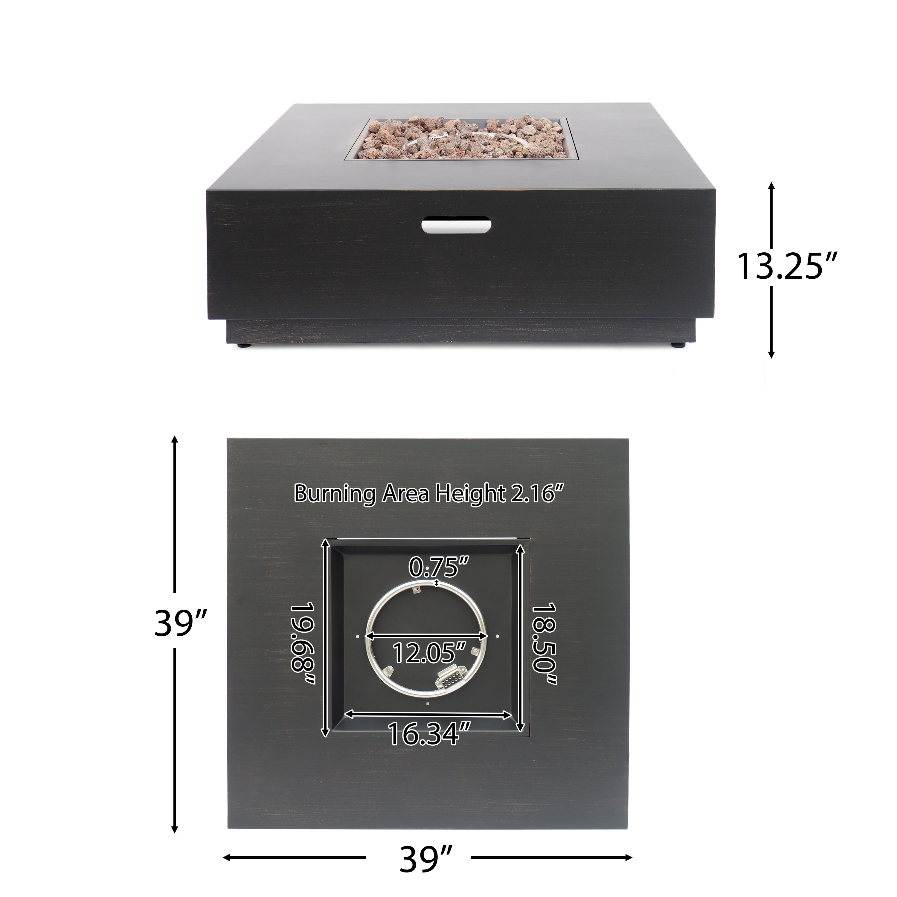 Stylish 40' Square Fire Pit in Brown and Gold Iron for Outdoor Warmth