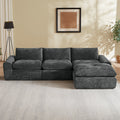 Sofa Modern Chenille Dark Gray 4 Seat Built-In Footrest 119 In