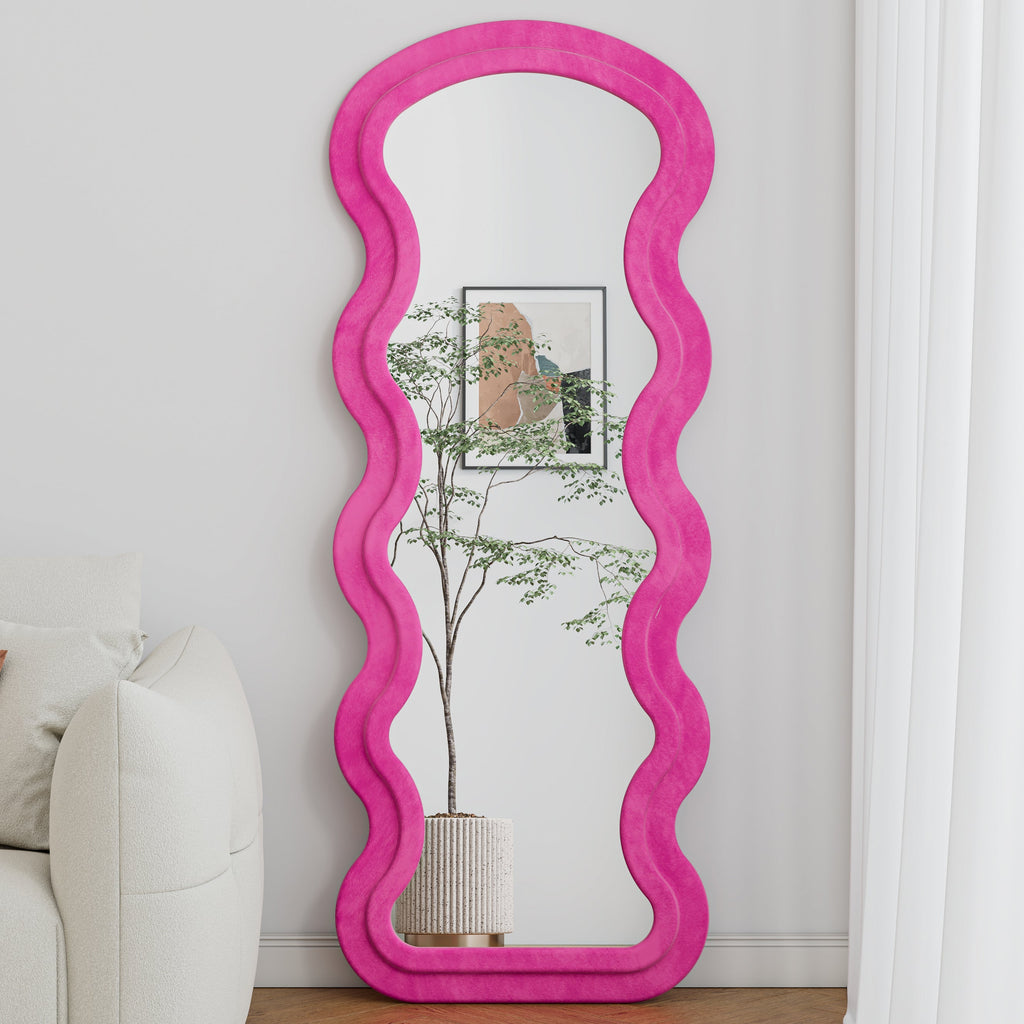 Floor Mirror Full Length Wave Flannel Frame Rose 63x24 In Lean or Hang