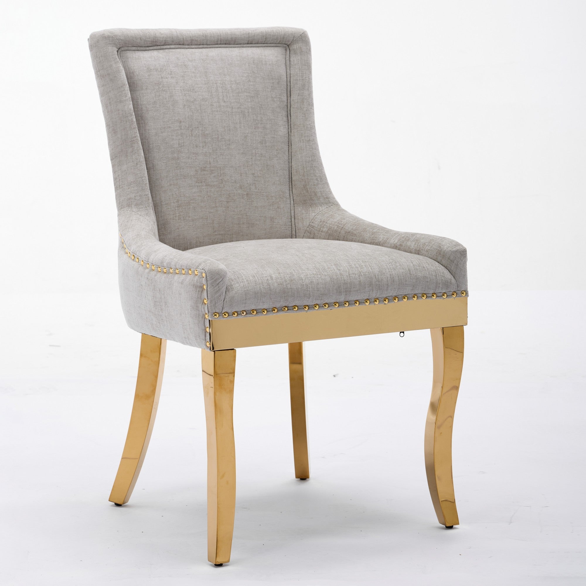 Chenille Dining Chairs, Modern Style with Curved Gold - Plated Legs & Rivet