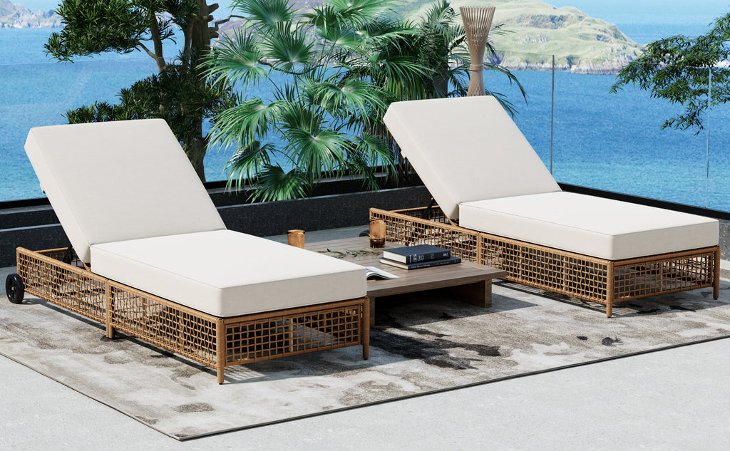 Outdoor Lounge Chair, 5-Position Adjustable Rattan Chaise with Cushion and