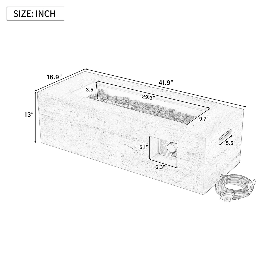 Propane Fire Pit Rectangular 40000 BTU 41.9" with Side Table Cover