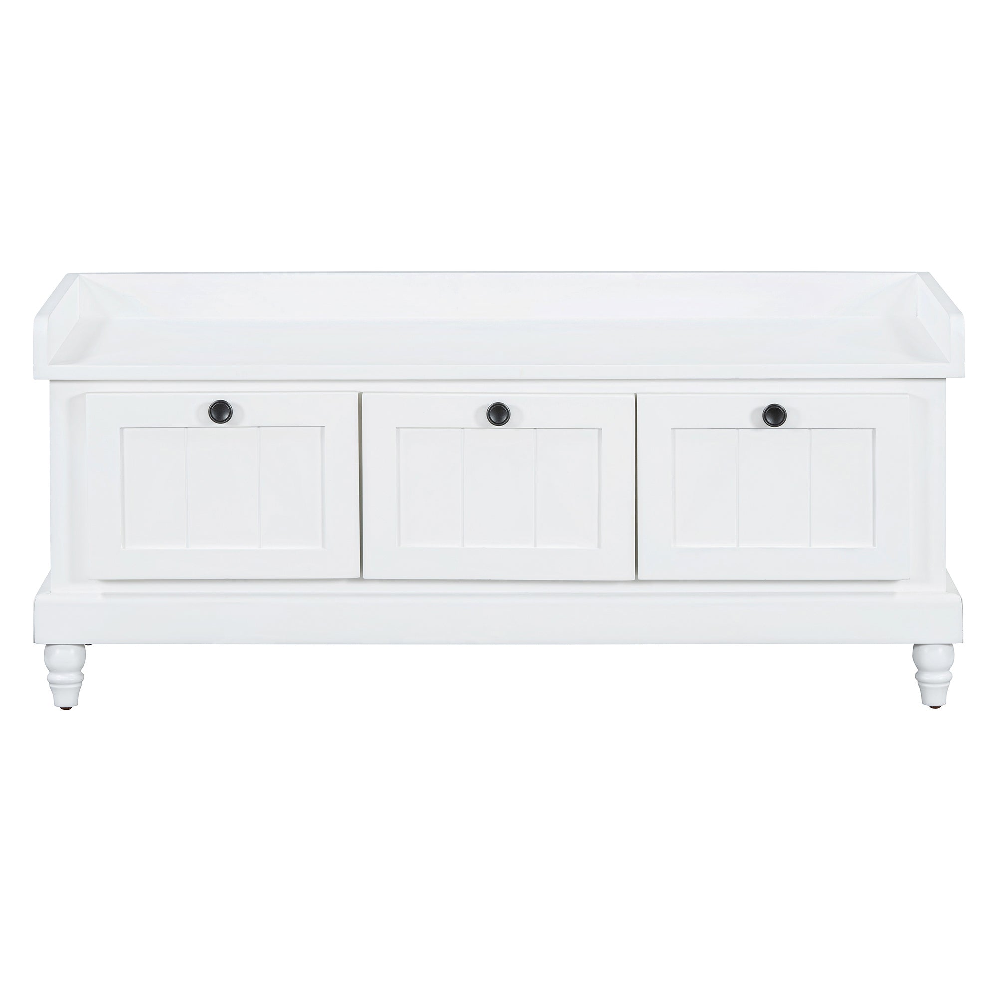 Entry Bench Fluted MDF White Cushioned Seat 3 Drawers 44x16x19
