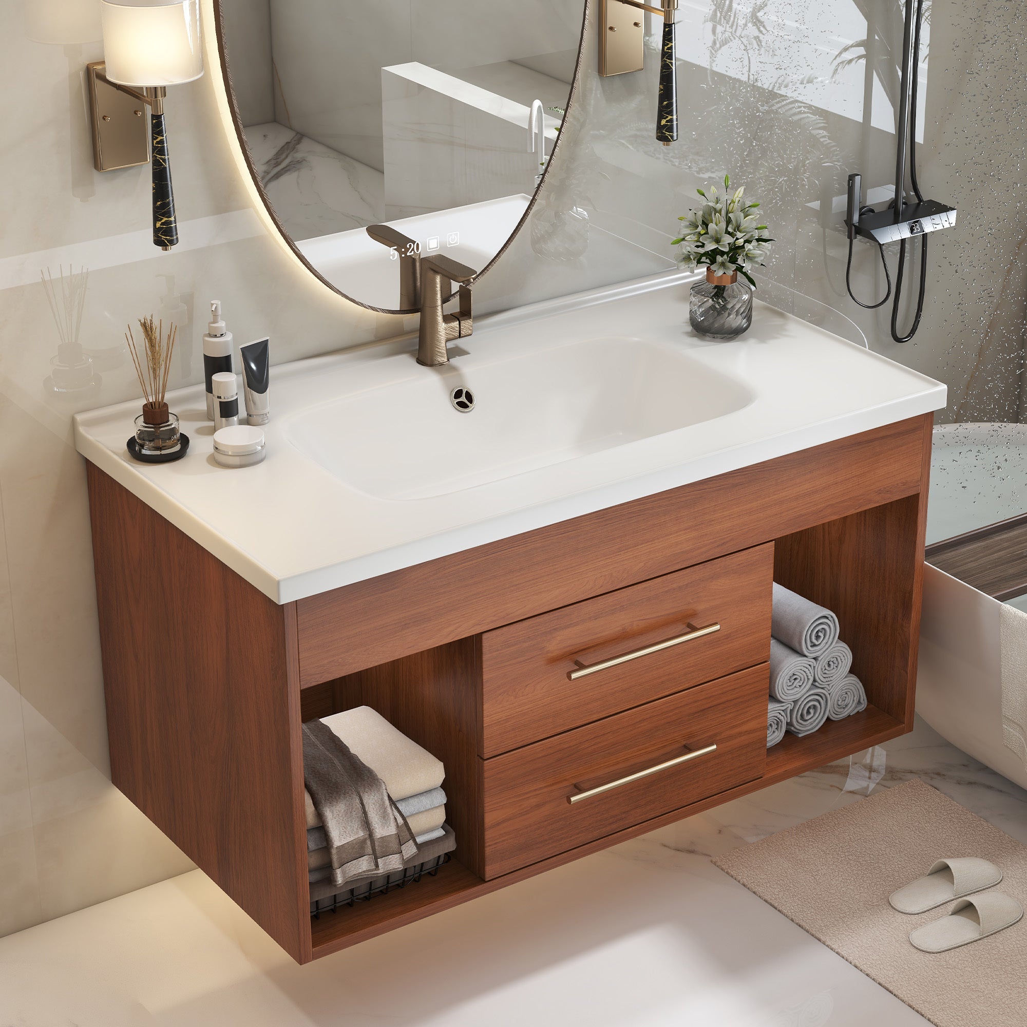 35.4' Mid-Century Floating Bathroom Vanity with Ceramic Undermount Sink