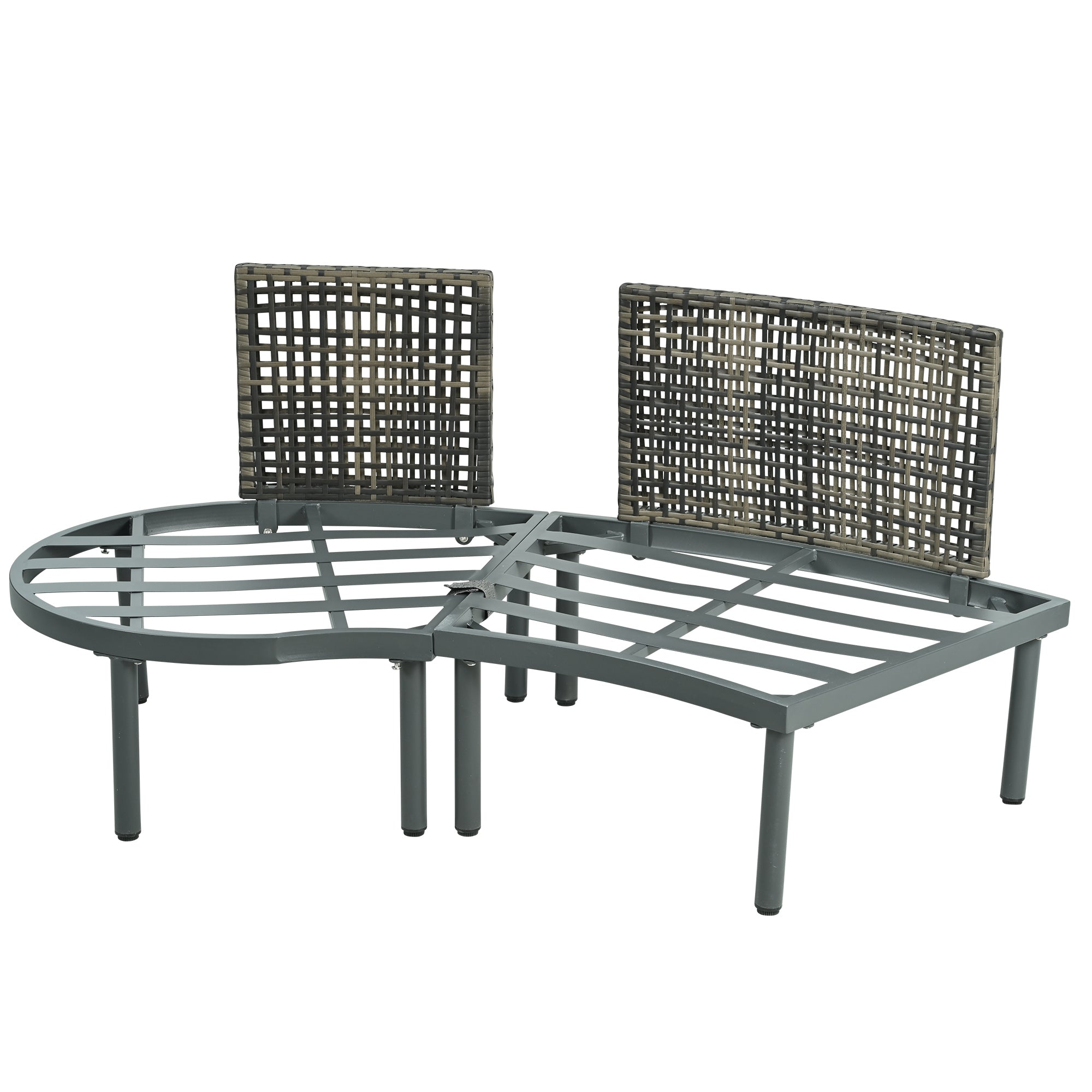 Outdoor Sectional Set PE Wicker Aluminum Gray Half Moon 6 Piece 300 LB