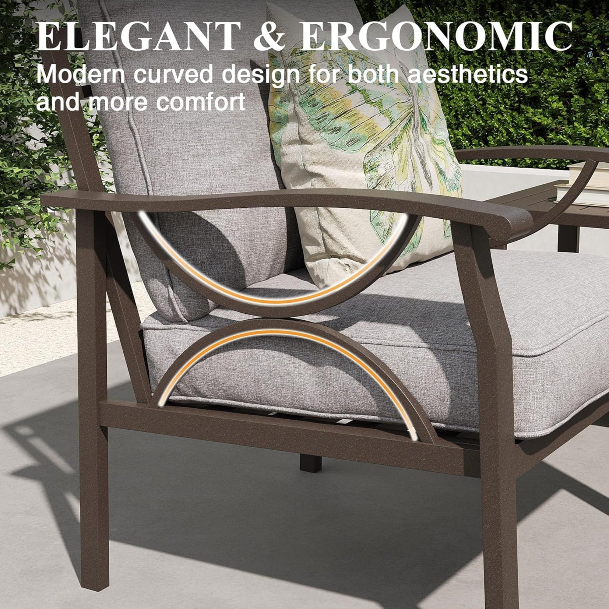 Outdoor Patio Set Steel Khaki 2 Piece 3 Seat Sofa 4 in Cushions Coffee Table