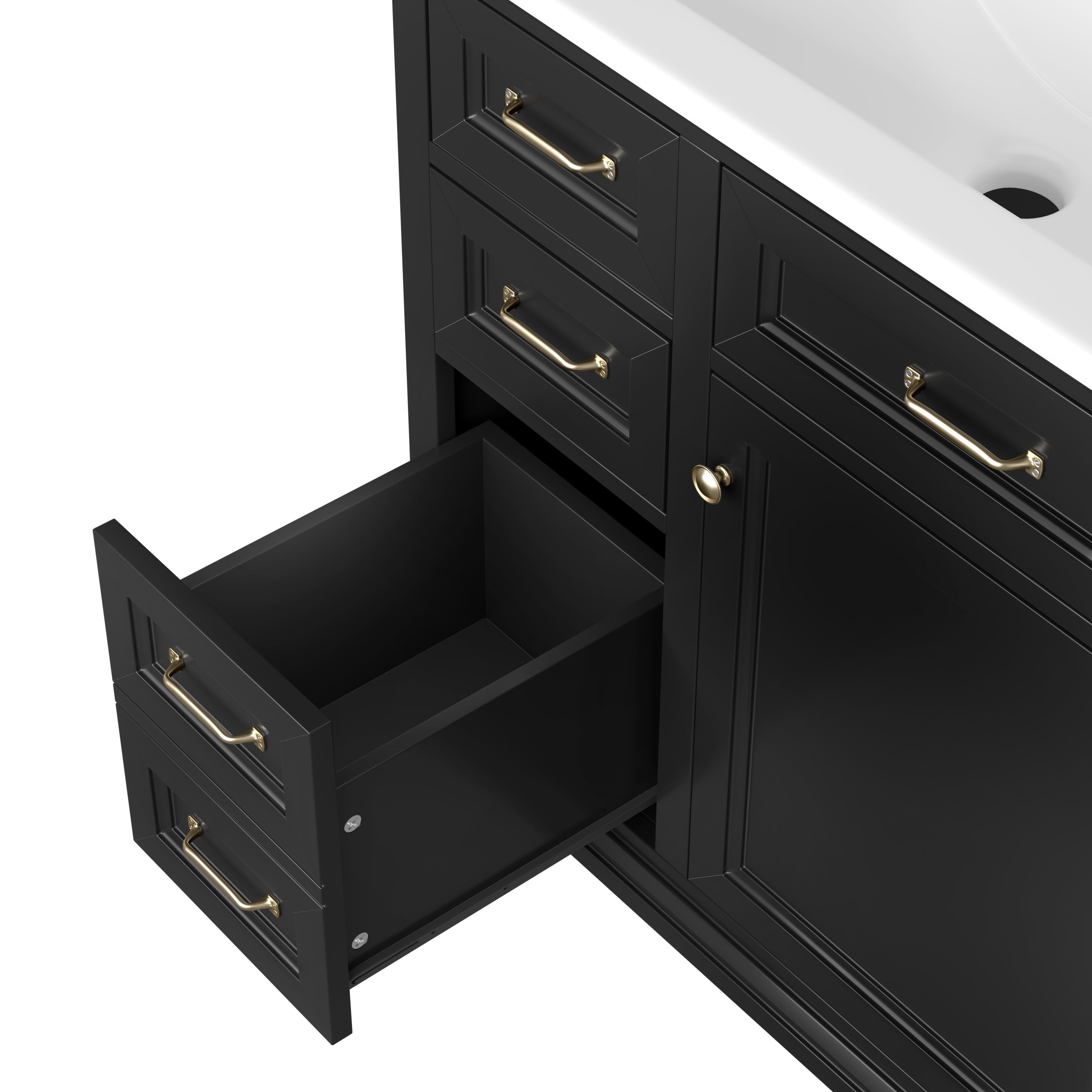 36-Inch Bathroom Vanity with Ceramic Sink Top, 4 Drawers and 1 Soft-Close Door