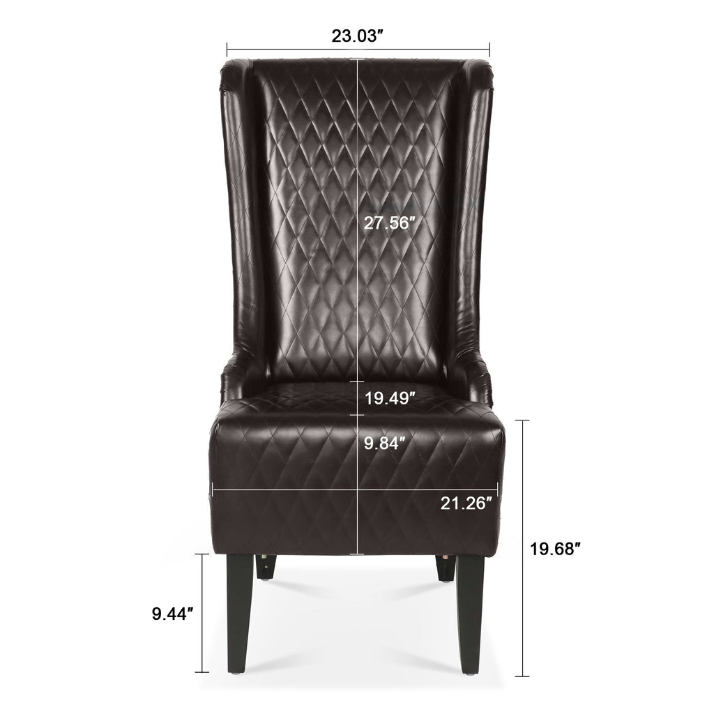Accent Chair Wingback PU Leather Dark Brown High-Back Birch Legs 220 LB