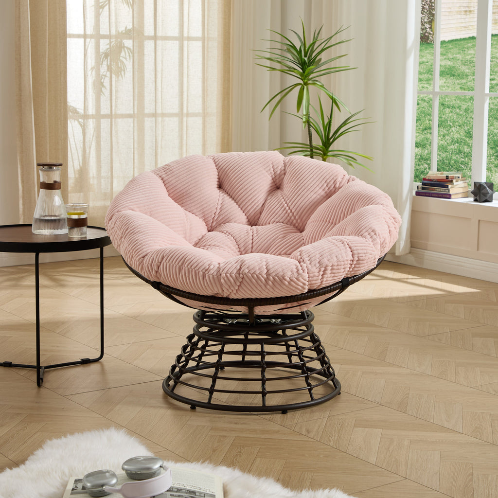Papasan Chair Wicker Brown 360 Swivel Pink Cushion 300lb