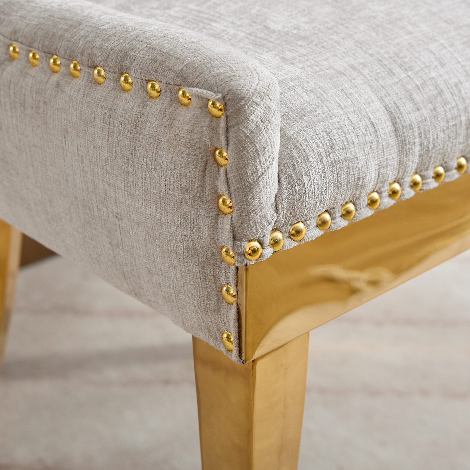 Chenille Dining Chairs, Modern Style with Curved Gold - Plated Legs & Rivet