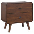 Nightstand Mid-Century Modern Dark Walnut 2-Drawer Gunmetal Hardware 27 In