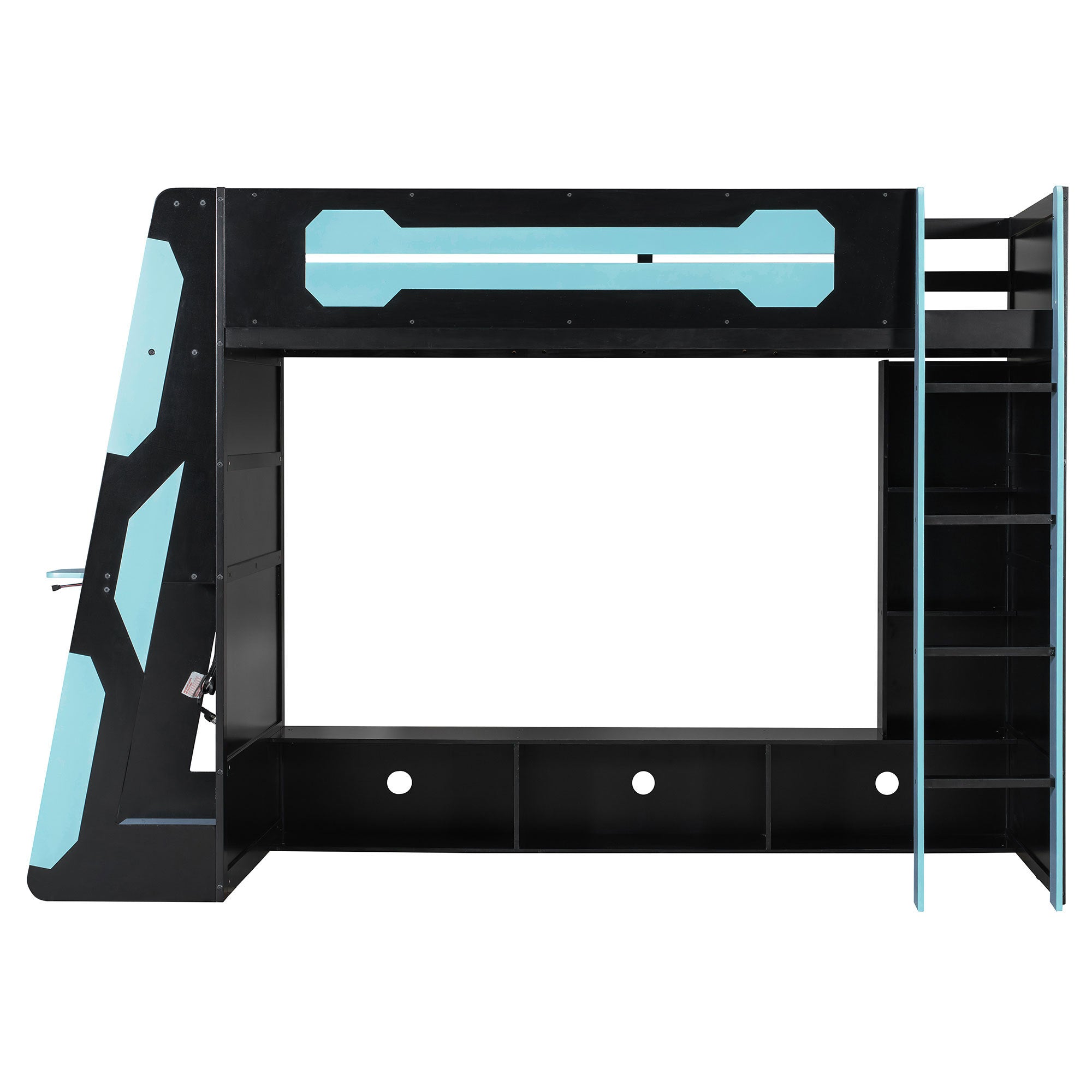 Twin Size Wood Loft Bed with Desk, Multi-storage Shelves and RGB Light, Cloud