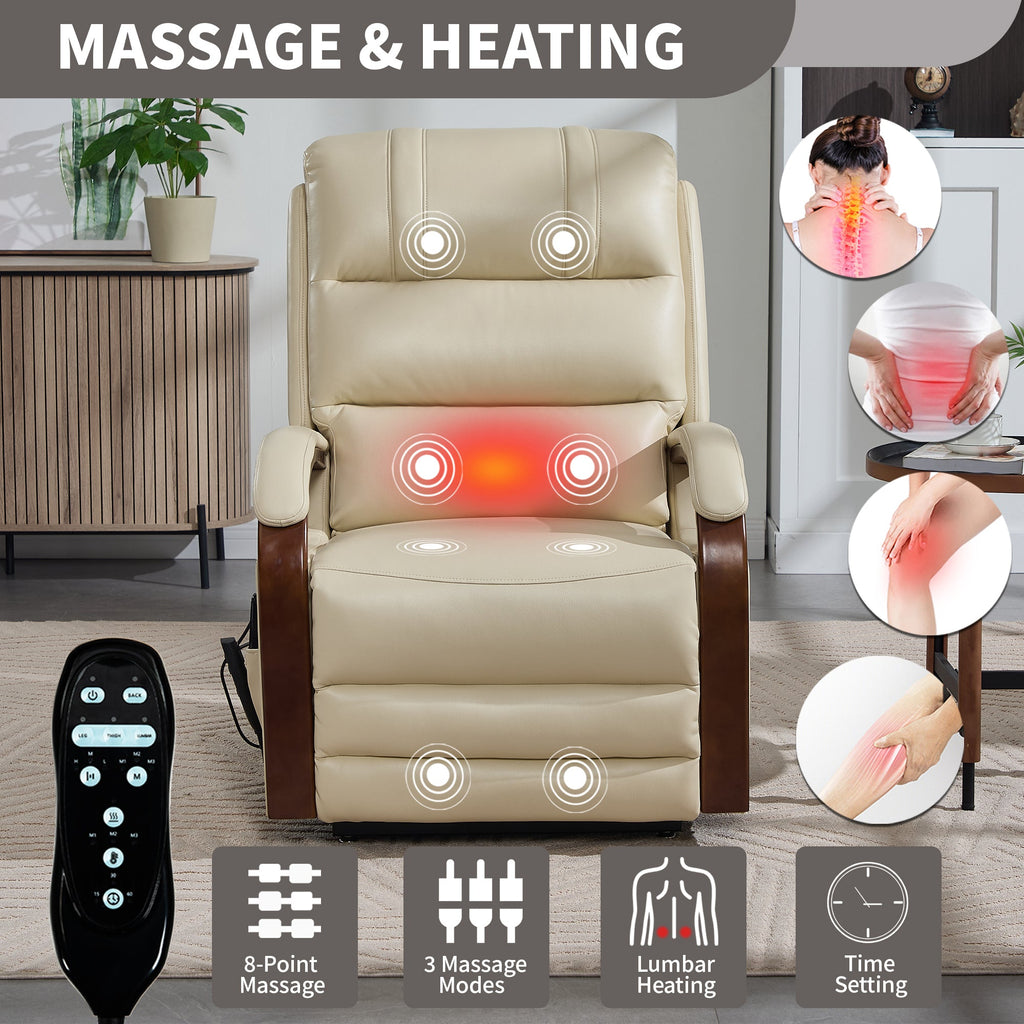 Lift Recliner Chair Power Chenille Beige Heat Massage 350lb