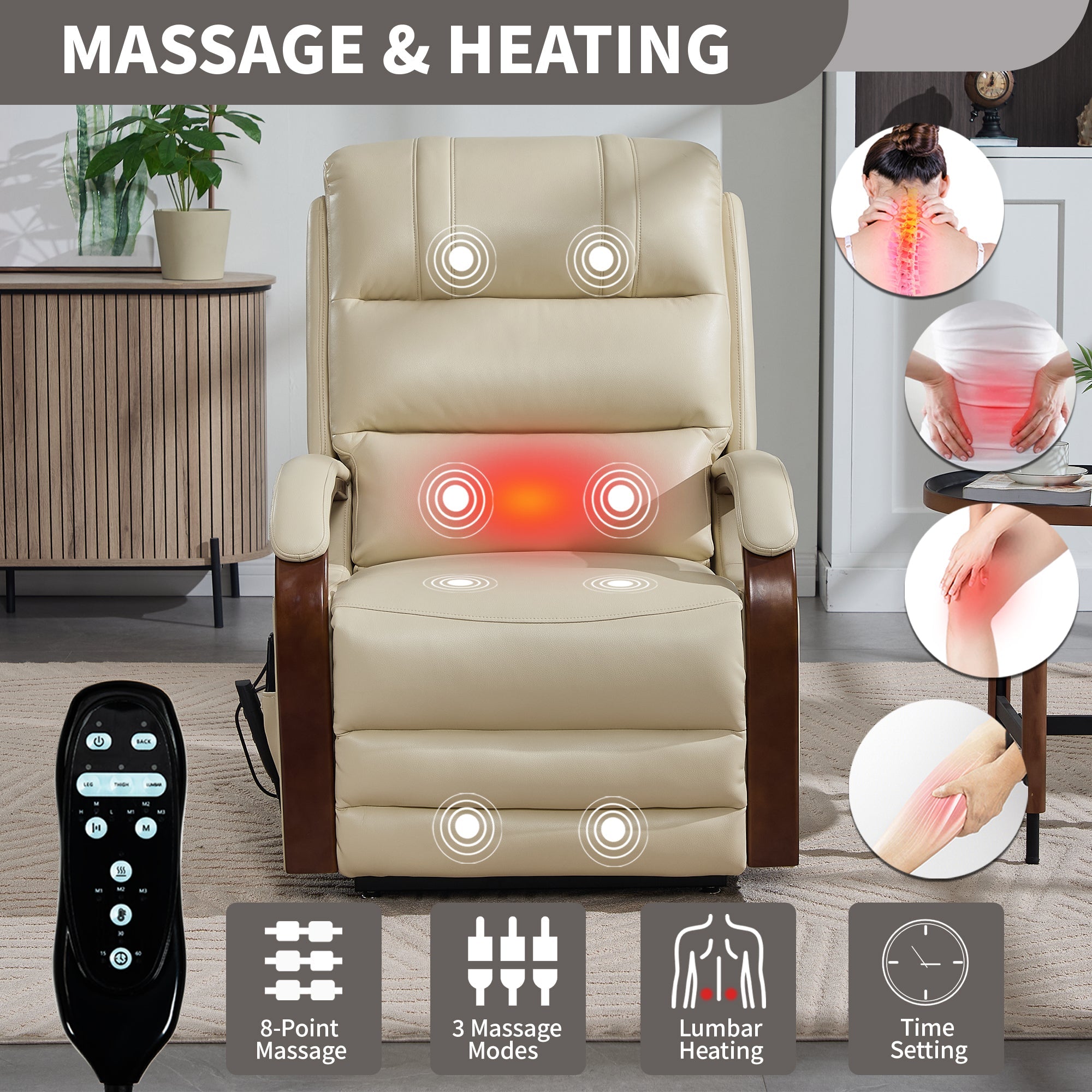 Lift Recliner Chair Power Chenille Beige Heat Massage 350lb