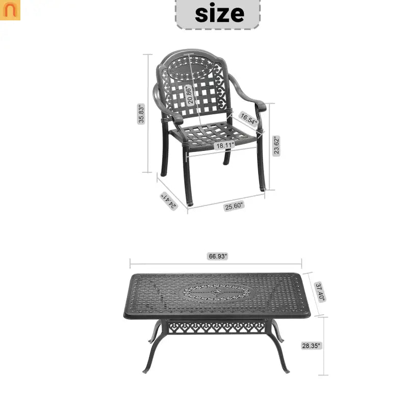 Outdoor Dining Set Cast Aluminum 5 Piece Stackable Black Blue Cushions