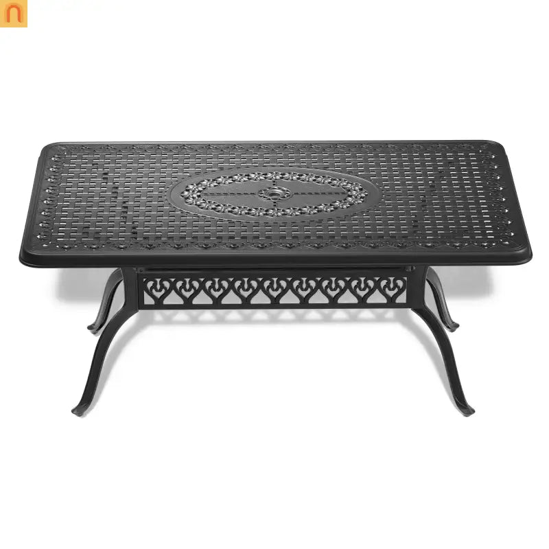 Outdoor Dining Set Cast Aluminum 5 Piece Stackable Black Blue Cushions