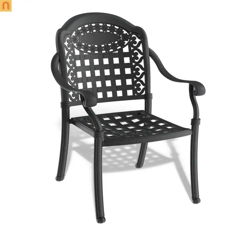 Outdoor Dining Set Cast Aluminum 5 Piece Stackable Black Blue Cushions