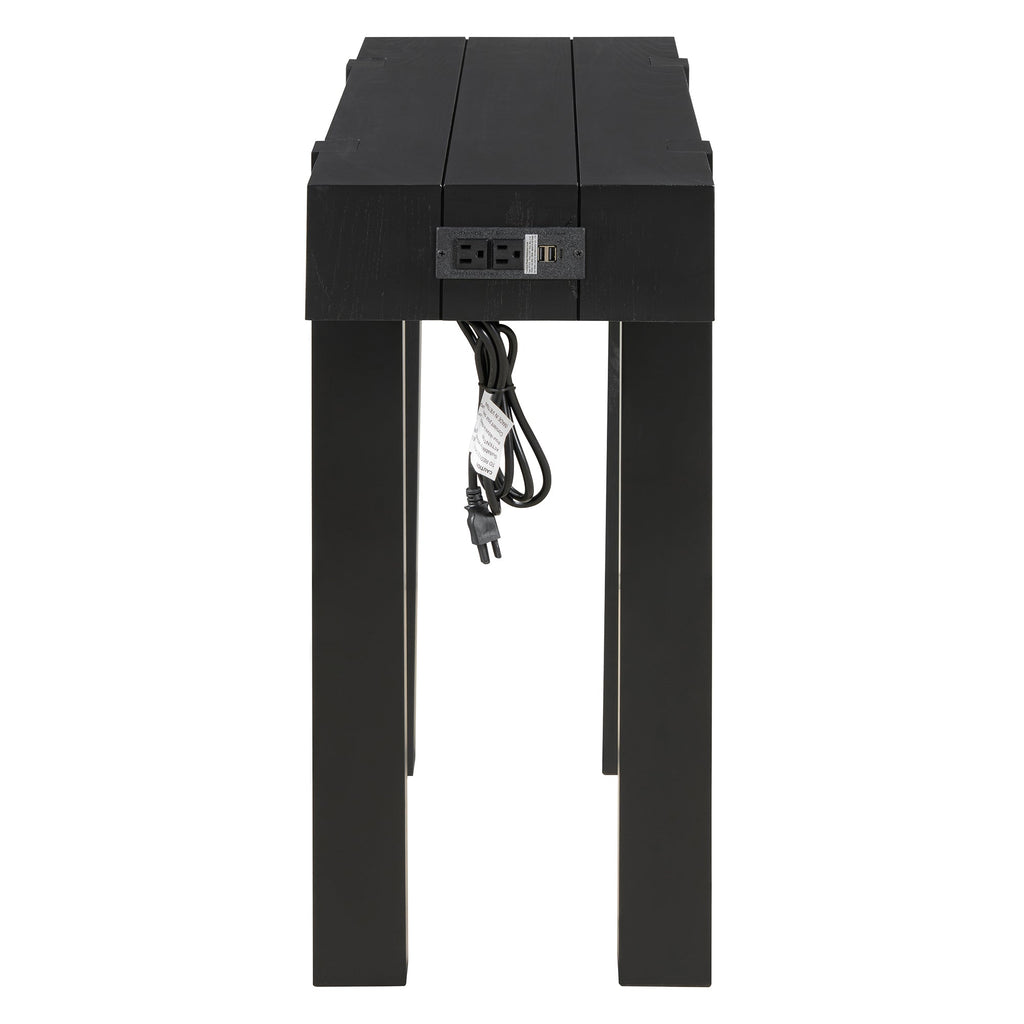Rustic Console Table, Hidden Drawer, Side Power Outlet, Entryway Table, Black
