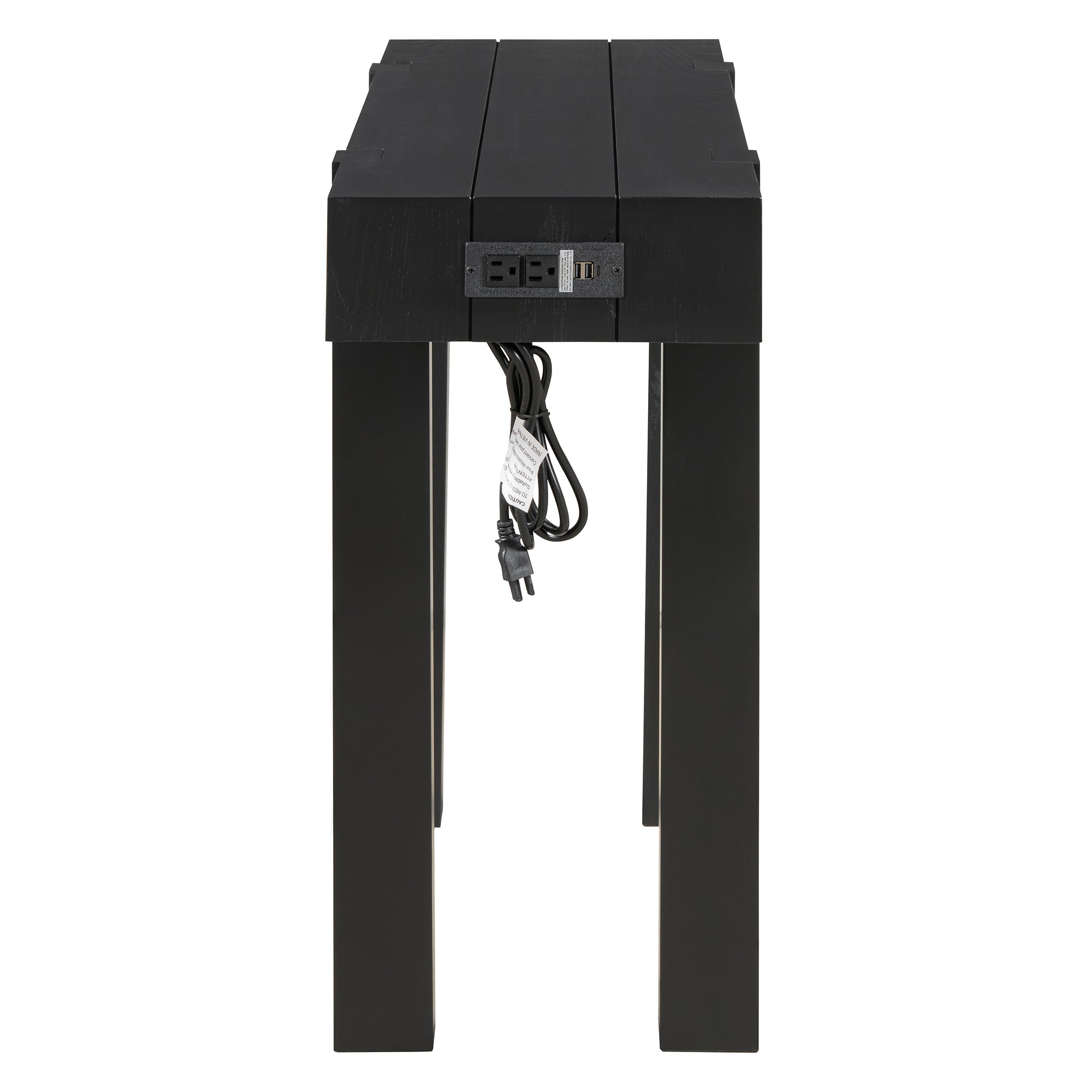 Rustic Console Table, Hidden Drawer, Side Power Outlet, Entryway Table, Black