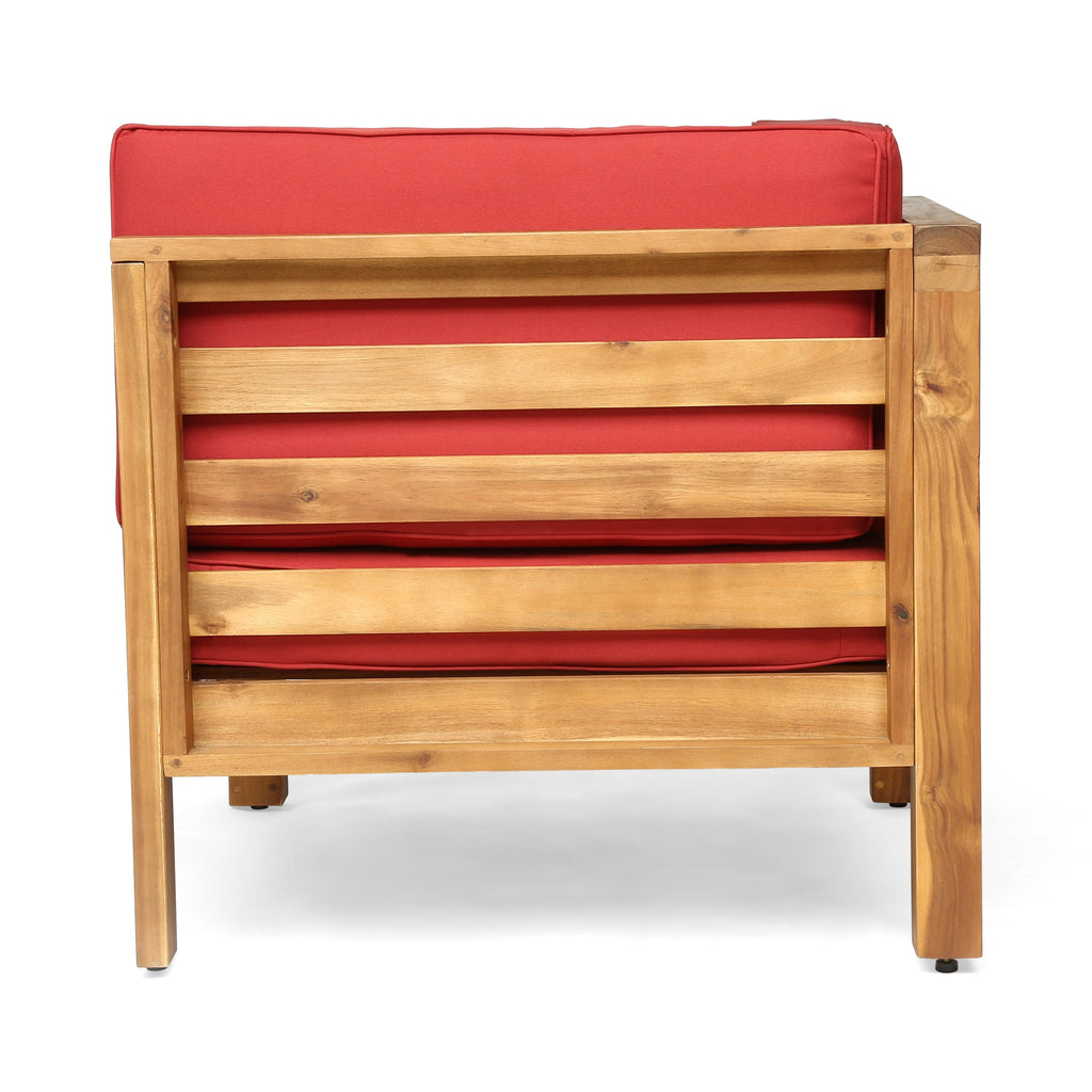 2-Piece Love Seat Set with Water-Resistant Cushions, Red, Acacia Wood Frame,