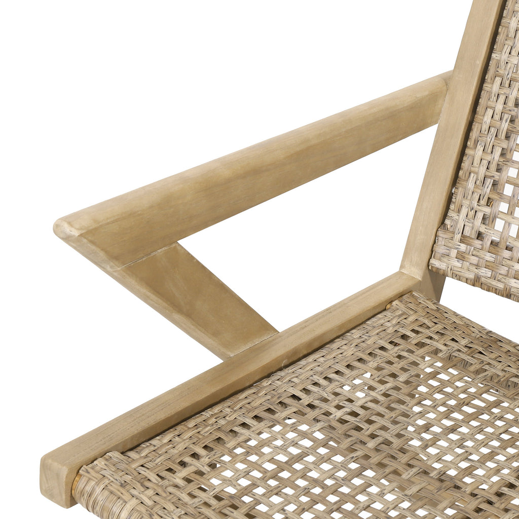 Club Chair Transitional Wicker Light Brown Acacia Frame Set of 2 24x27x28 In