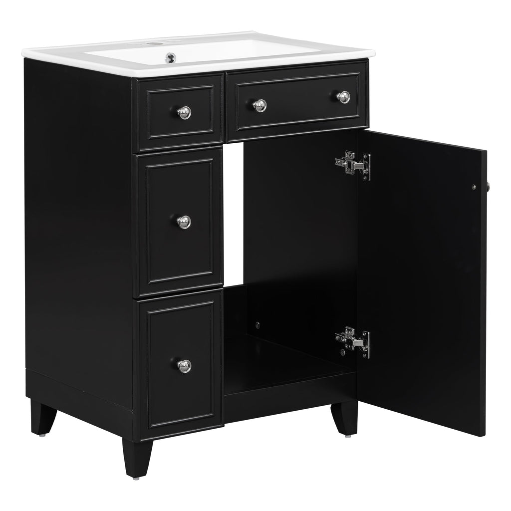 Transitional Bathroom Vanity Cabinet with Ceramic Sink, 24-Inch, Black, Solid...