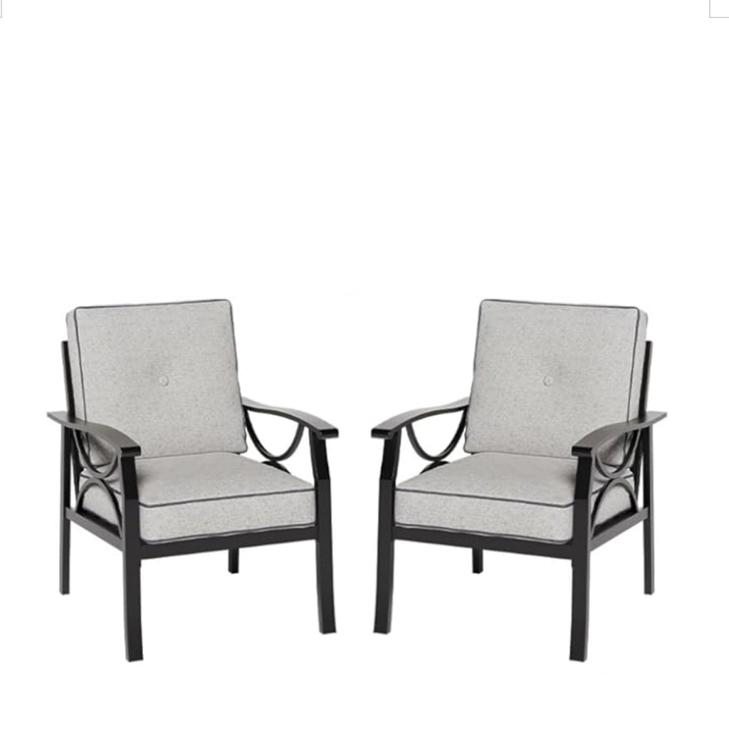 Outdoor Patio Set Metal Black Gray Cushion 4 Piece Seats 5