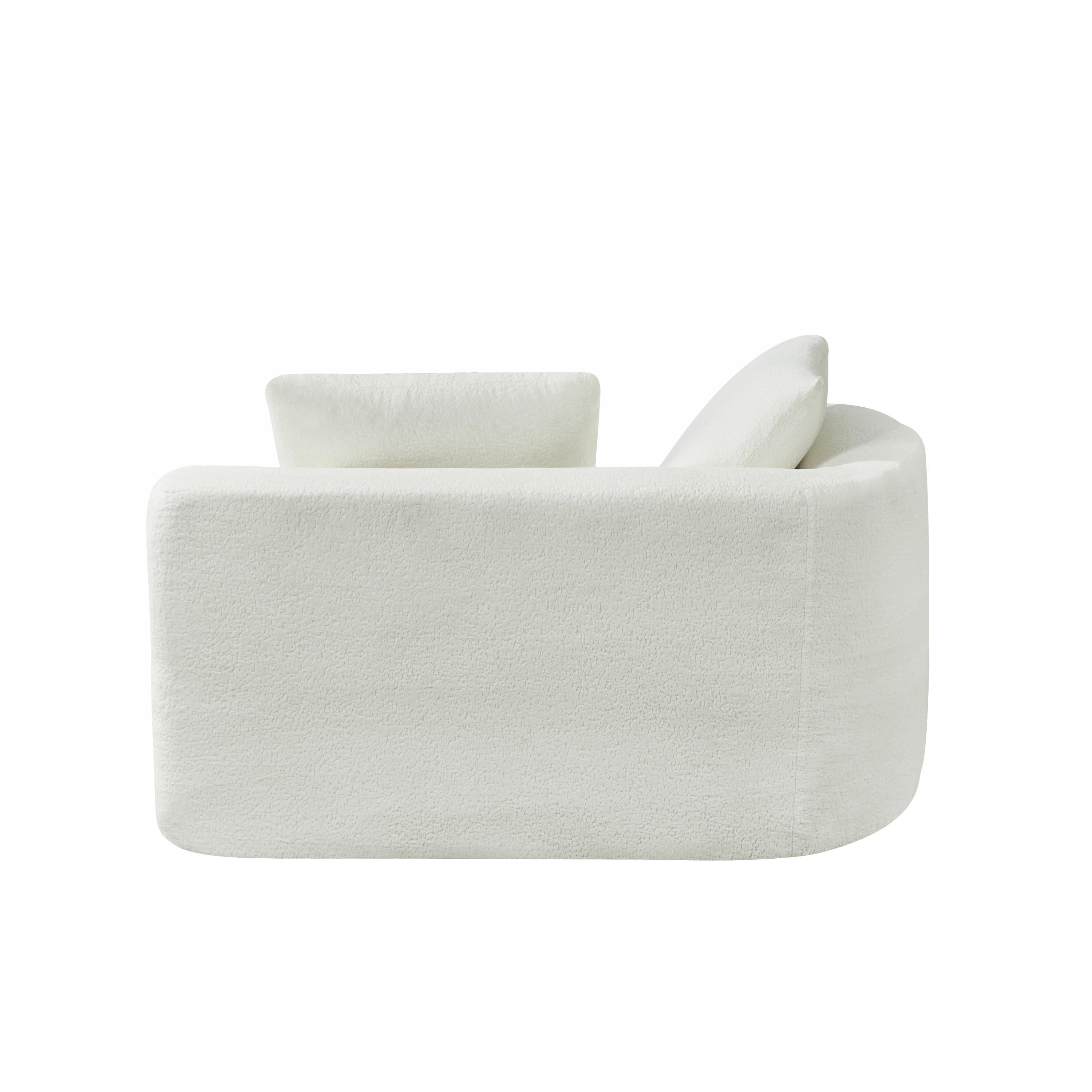 Sectional Sofa Curved Pearl Polyester Beige 3 Seat Right Chaise 116 In