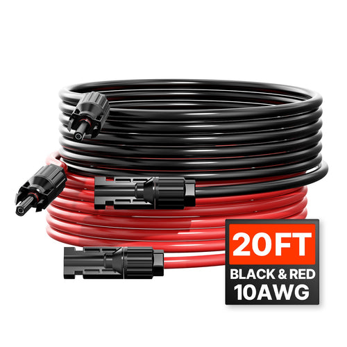 20FT Solar Panel Extension Wire 10AWG Male Female Connectors