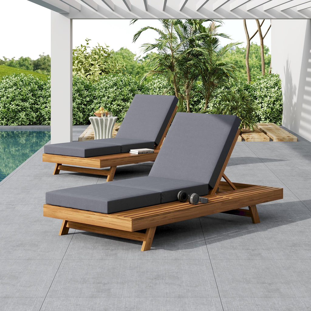 Chaise Lounge Acacia Wood Teak 79" 4 Position Adjustable