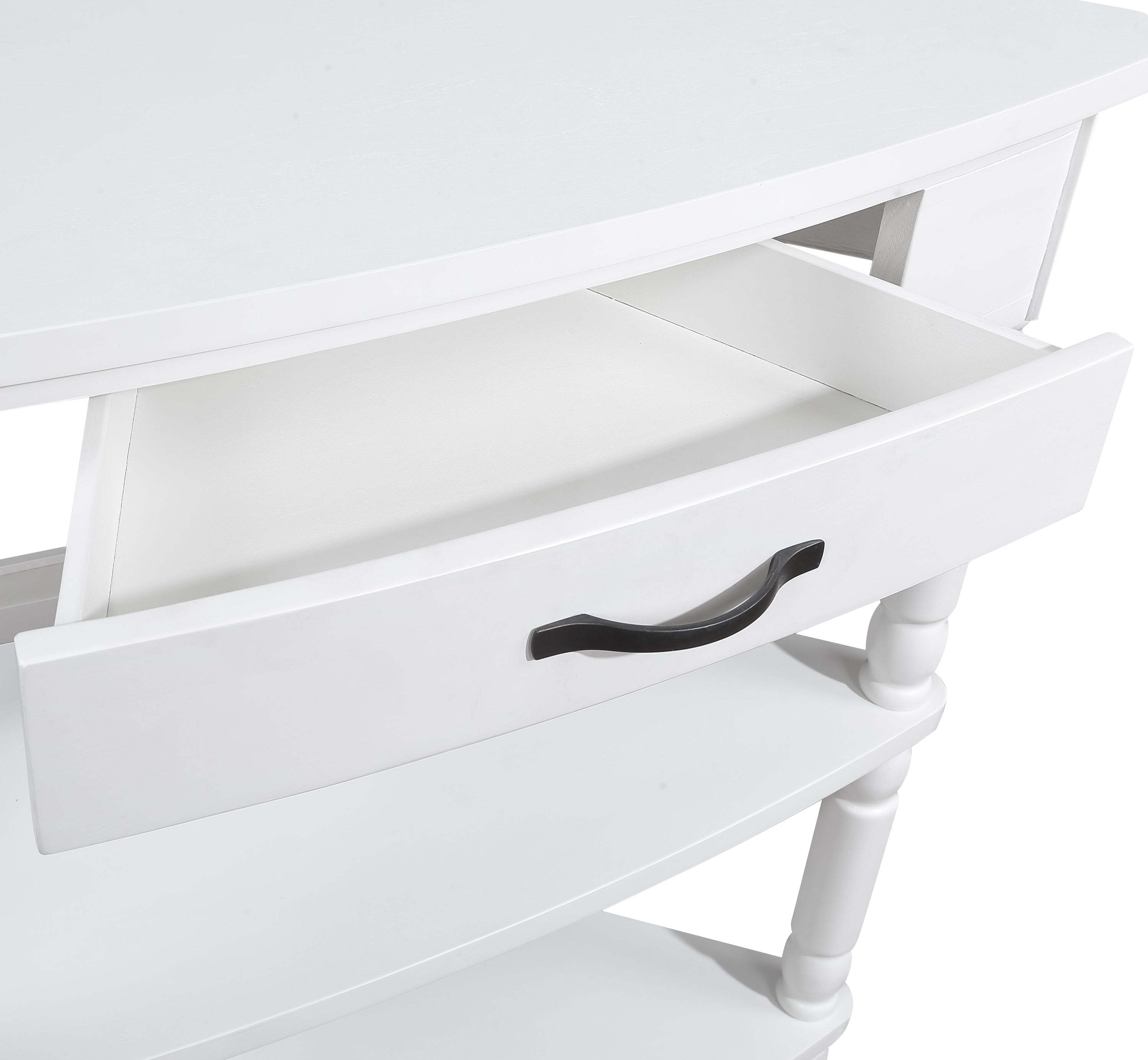 33.8 in Triangle Corner Table, 3-Tier Solid Wood Legs, Small Spaces, Milk White
