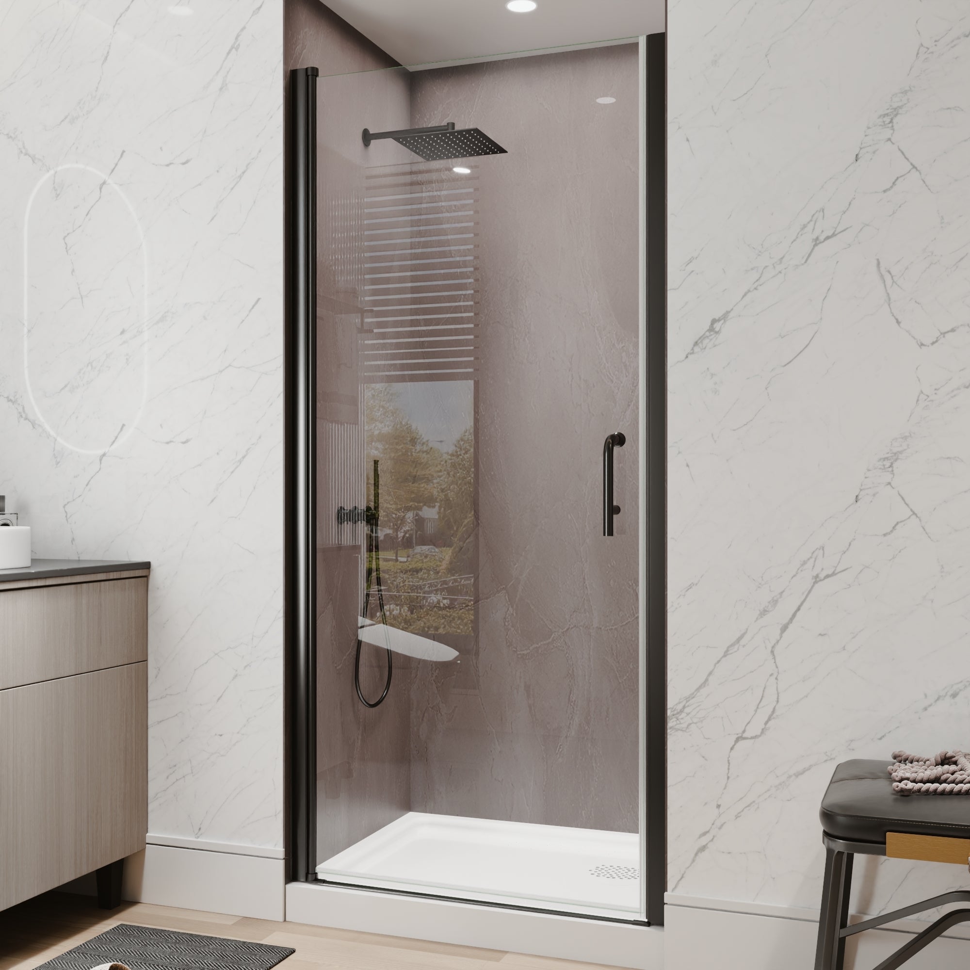 34-36 in. W x 72 in. H Pivot Frameless Shower Door, Matte Black, 1/4in Glass