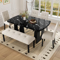 6 Piece Modern Dining Table Set, 63' Faux Marble Dining Table with Geometric