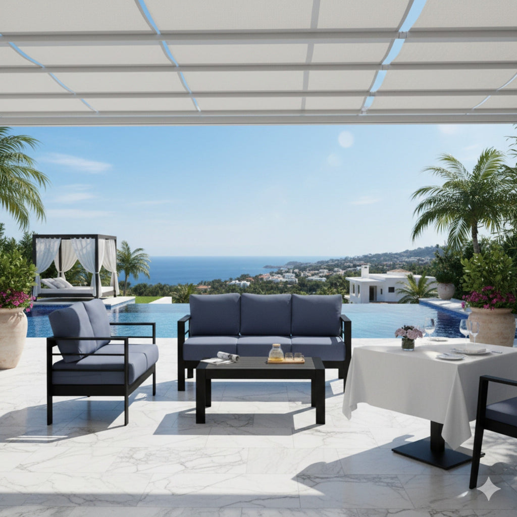 Outdoor Patio Set 3 Piece Aluminum Sofa Loveseat Black Blue