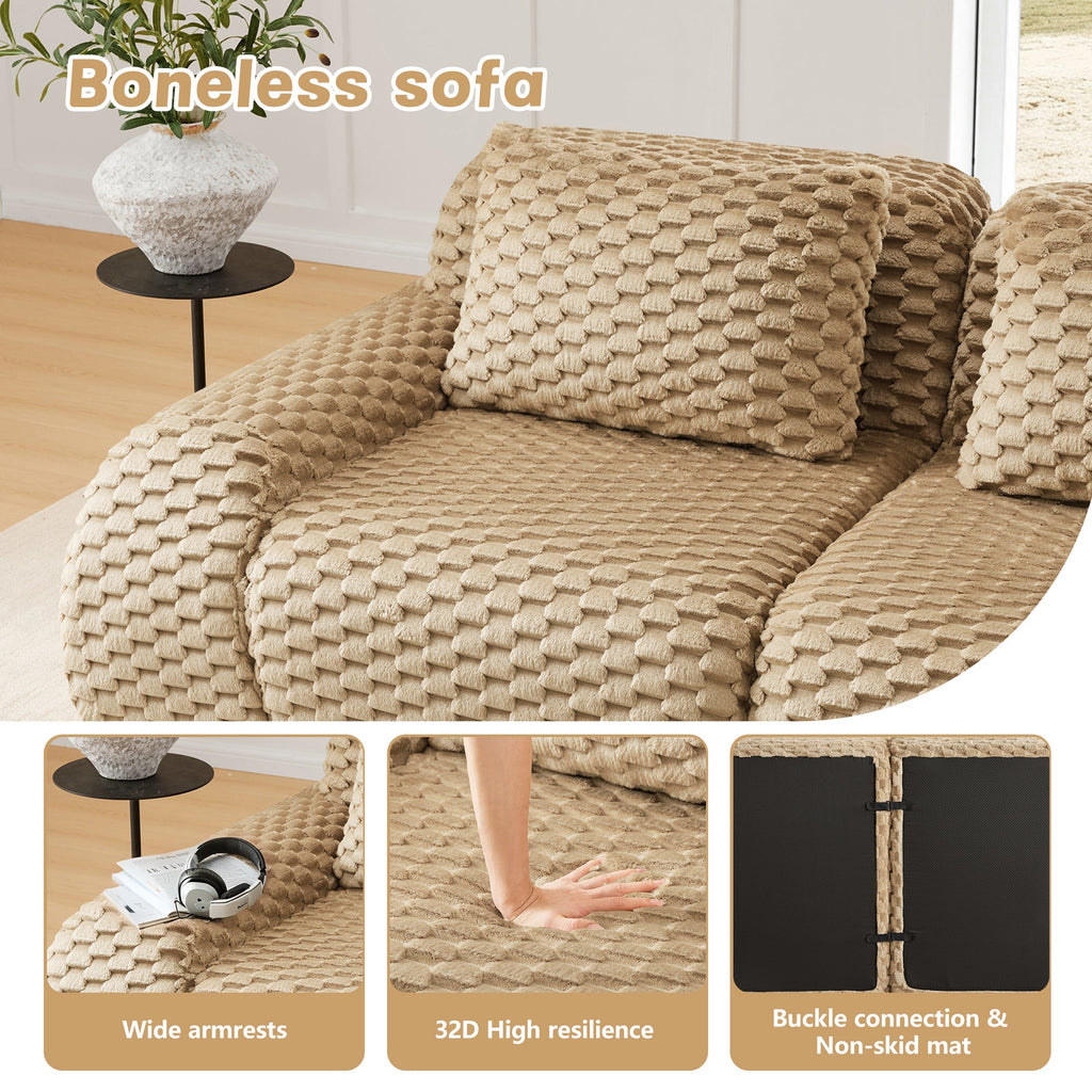 Sectional Sofa Modular Flannelette Camel 2 Seat Curved Footrest