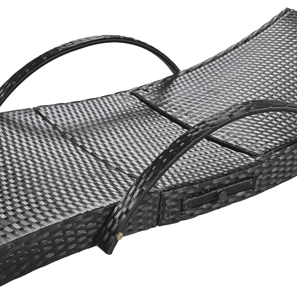 2-Piece Wicker Chaise Lounge Set w/ Pull-Out Table 5-Position 470lb