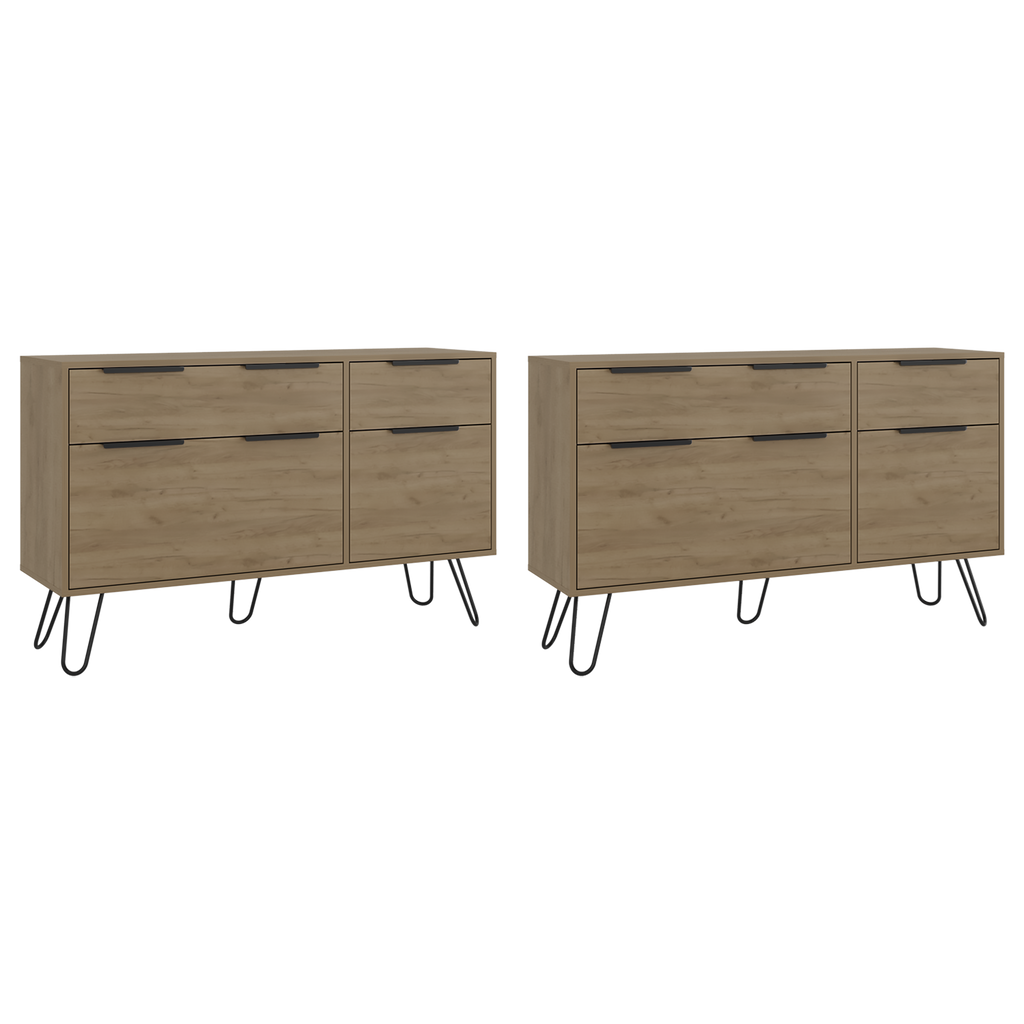 Dresser Modern Set of 2 4-Drawer Light Ash Particle Board Metal Legs 47.2 In