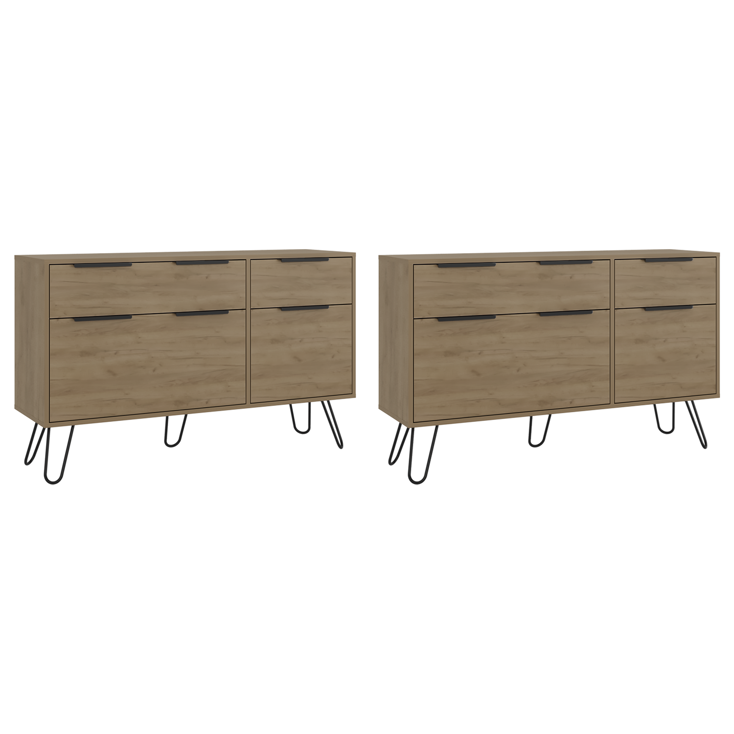Dresser Modern Set of 2 4-Drawer Light Ash Particle Board Metal Legs 47.2 In