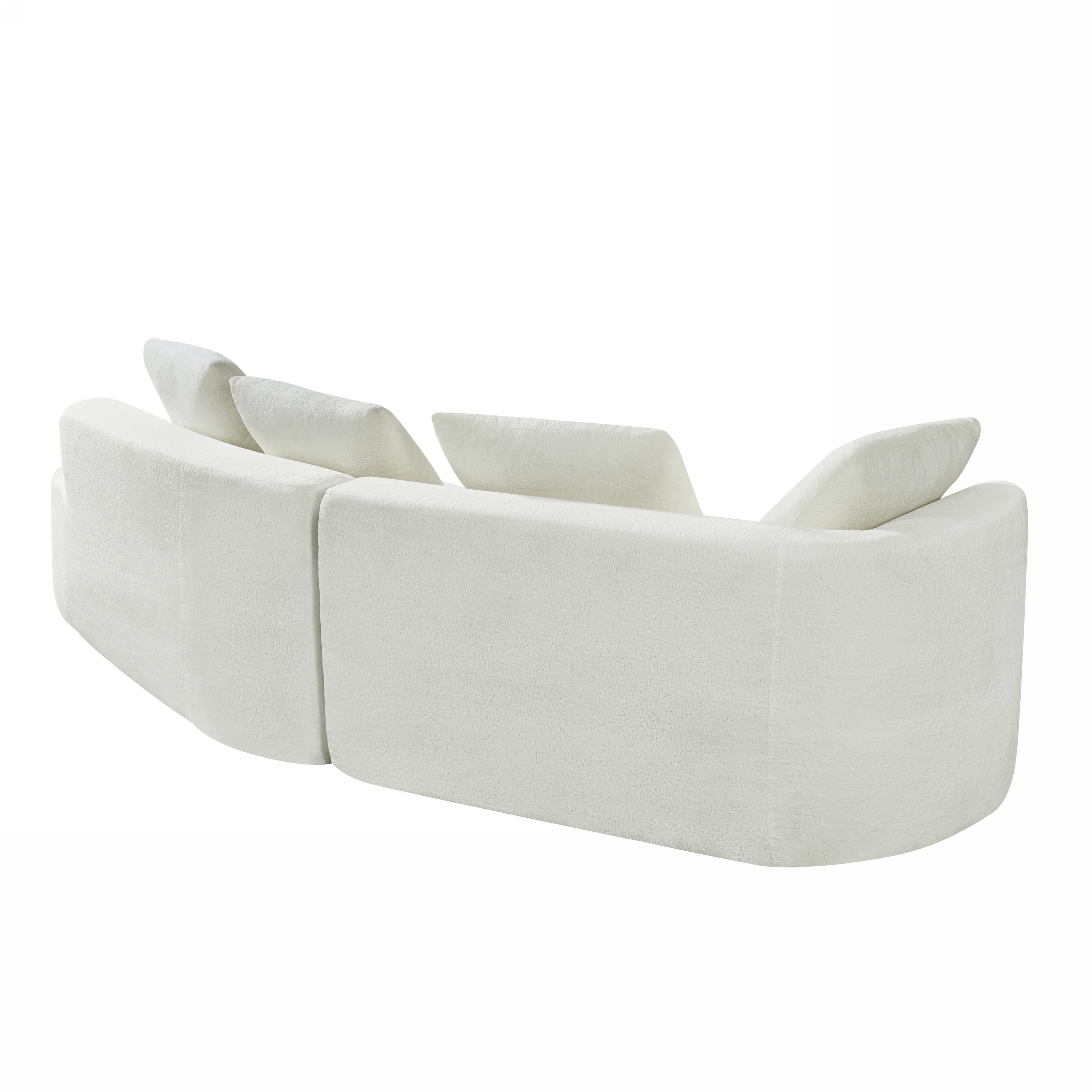 Sectional Sofa Curved Pearl Polyester Beige 3 Seat Right Chaise 116 In