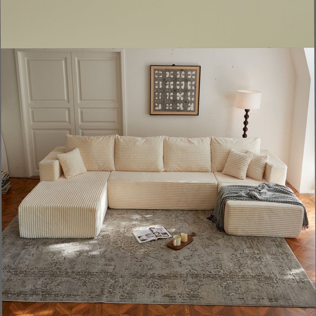 Sectional Sofa U-Shape Cloud Modular Beige 4 Seat 134 In No Assembly