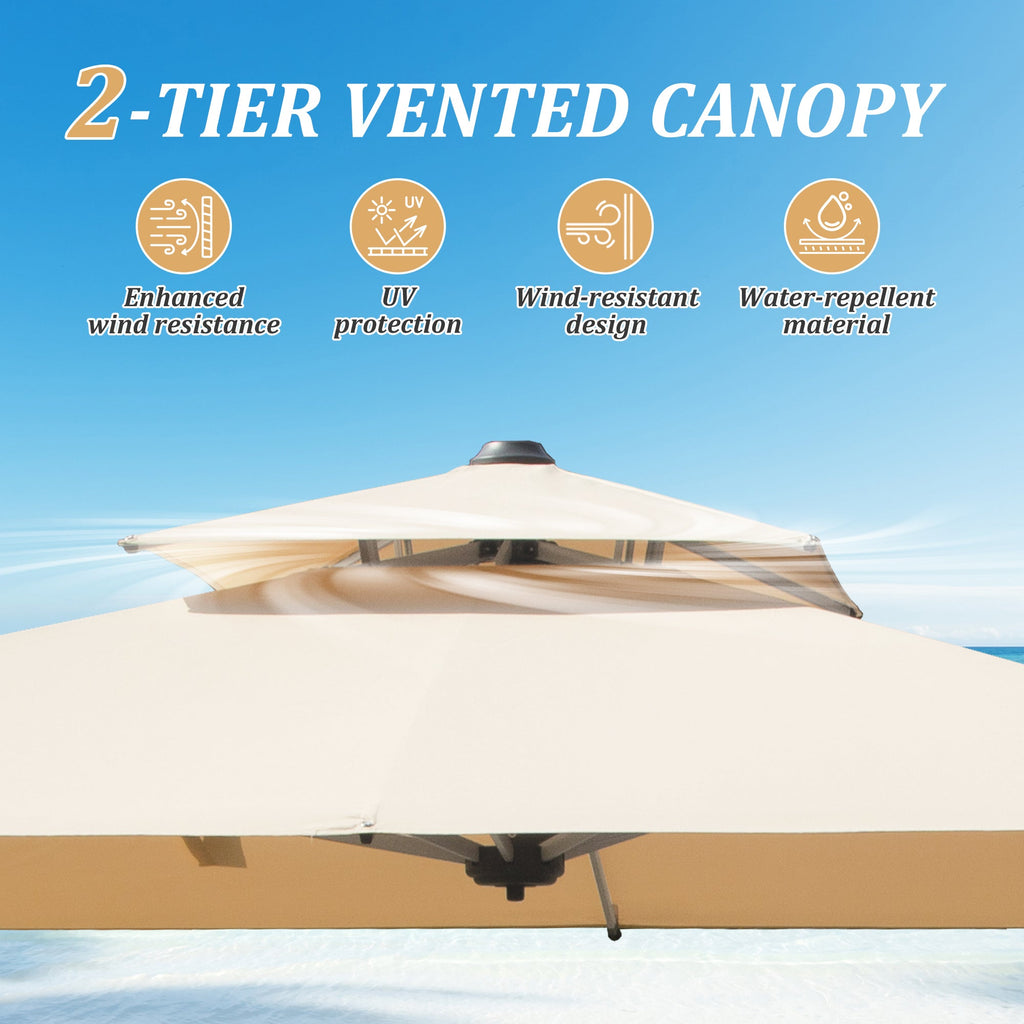 9 Ft Cantilever Patio Umbrella Tilt Aluminum Beige 360 Rotation