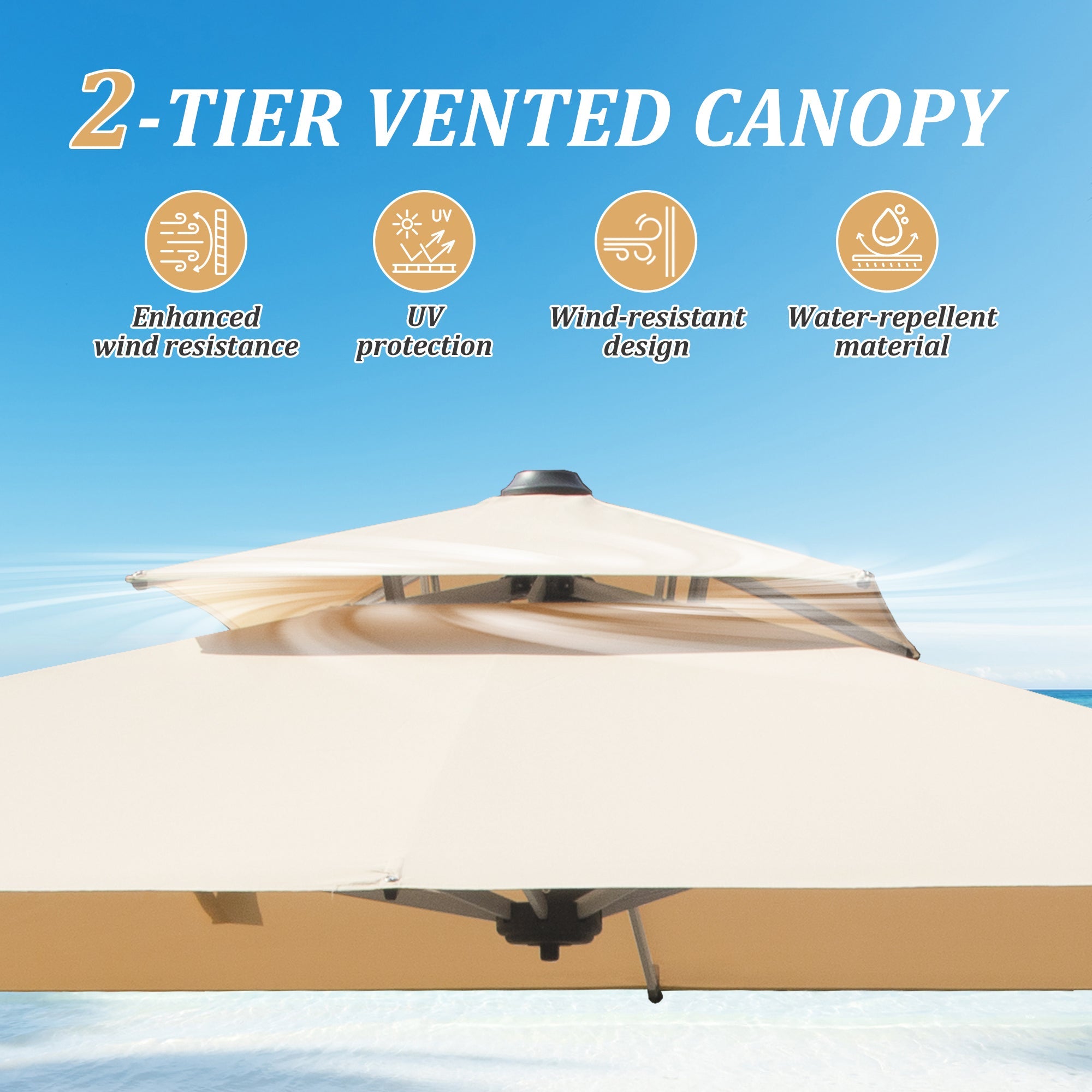 9 Ft Cantilever Patio Umbrella Tilt Aluminum Beige 360 Rotation