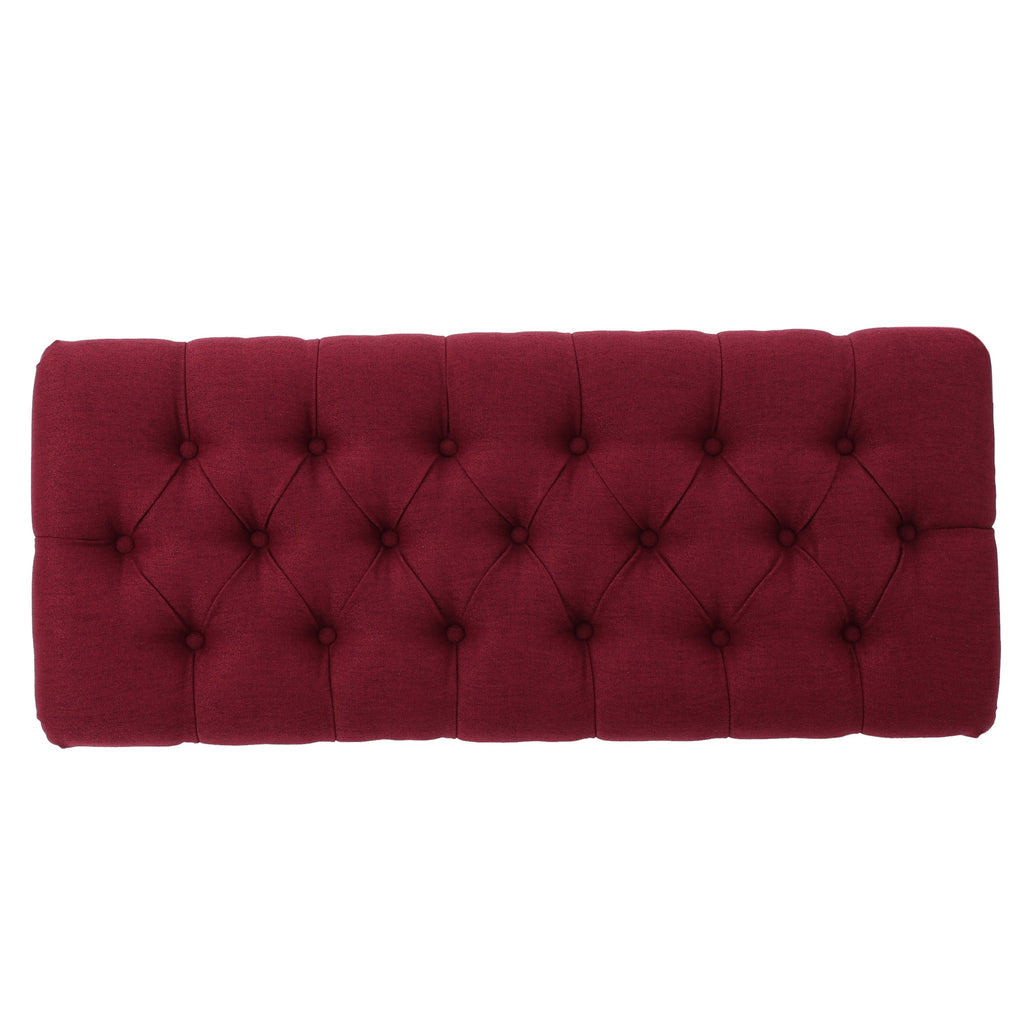 Ottoman Bench Button Tufting Half-Circle Legs, Red Fabric, 41x17x16.75