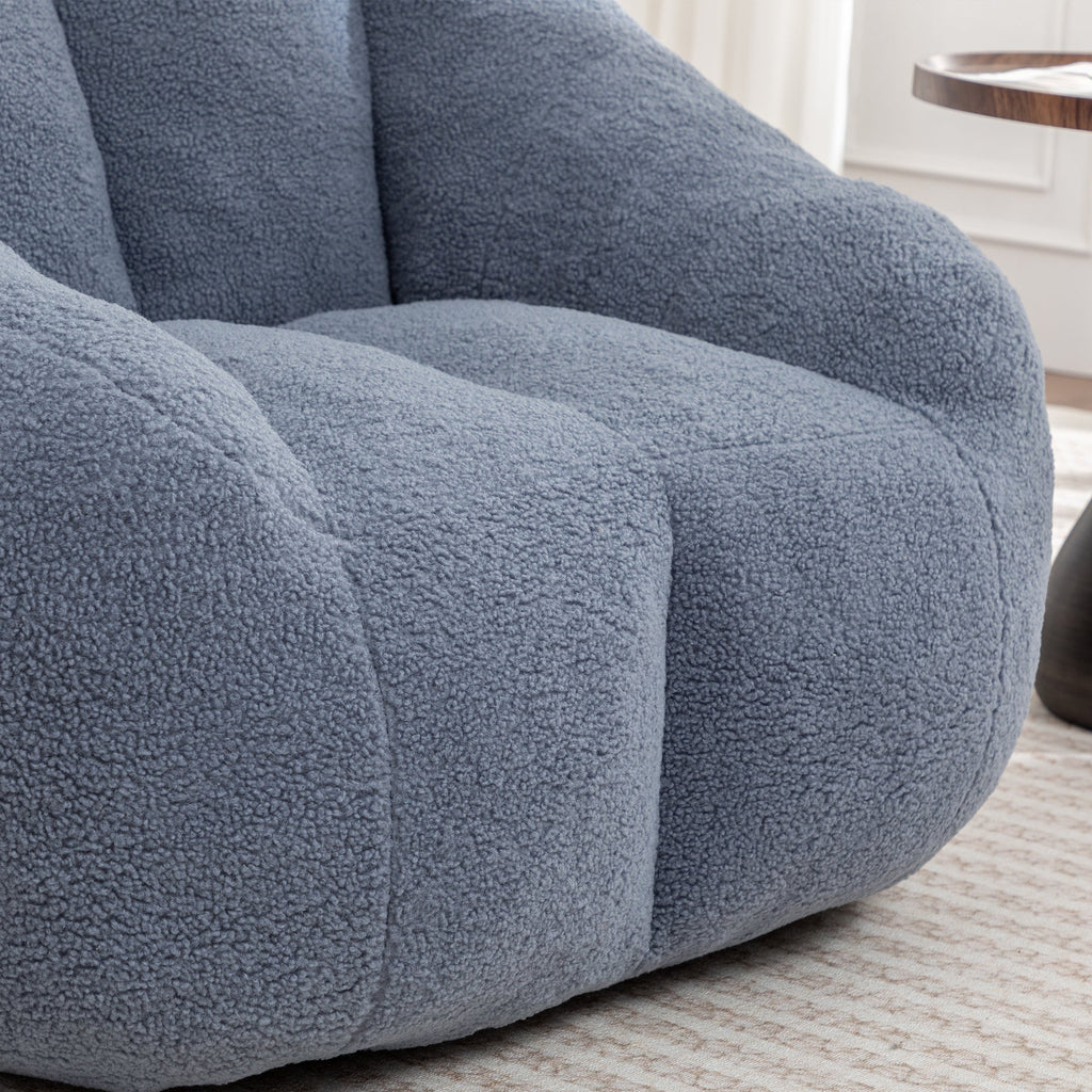 Bean Bag Chair Plush Faux Fur Light Blue Memory Foam Ergonomic Armrests 37.4 In