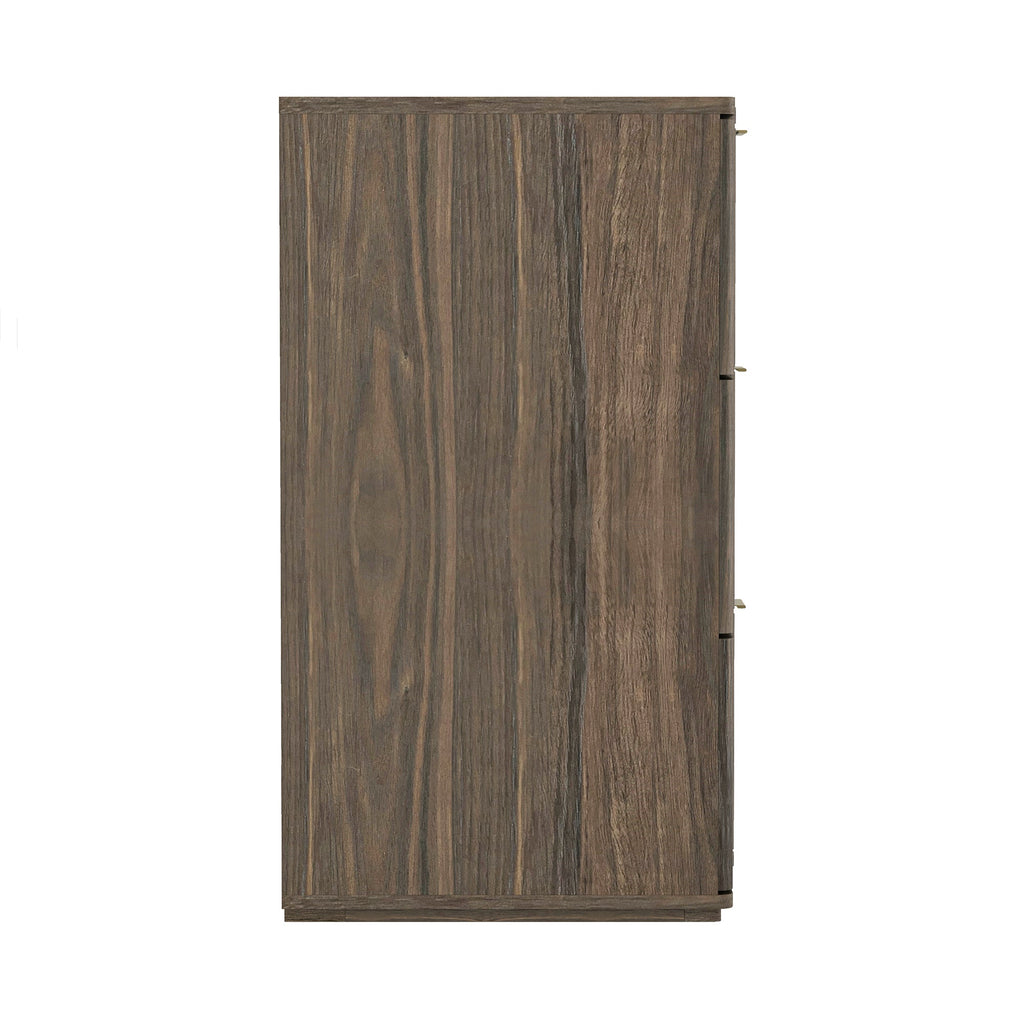 Dresser Modern 6-Drawer Walnut Gold MDF Sculpted Fronts Metal Handles 72 In