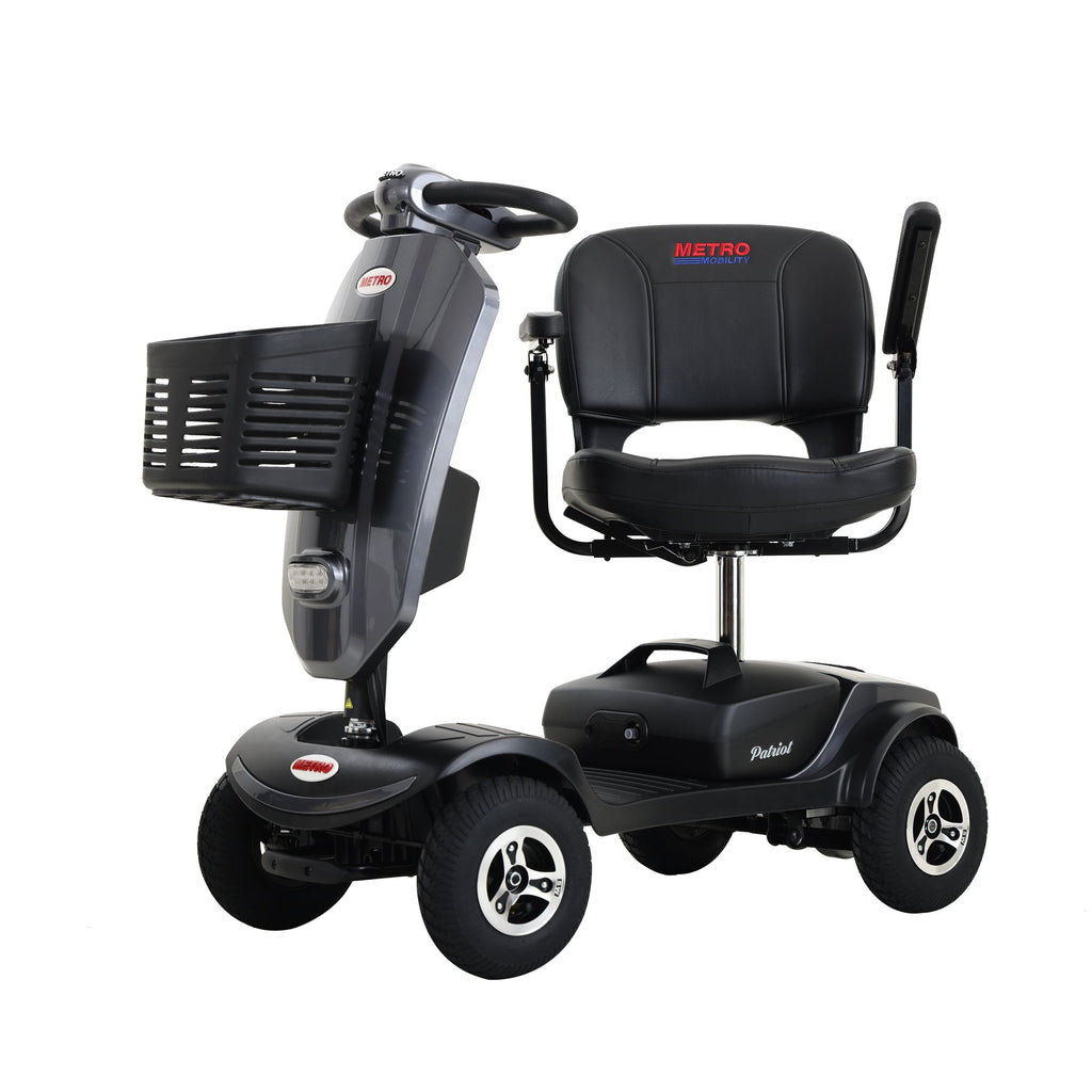 Mobility Scooter Base Frame Iron Gray LED Lights Anti-Tip Wheels