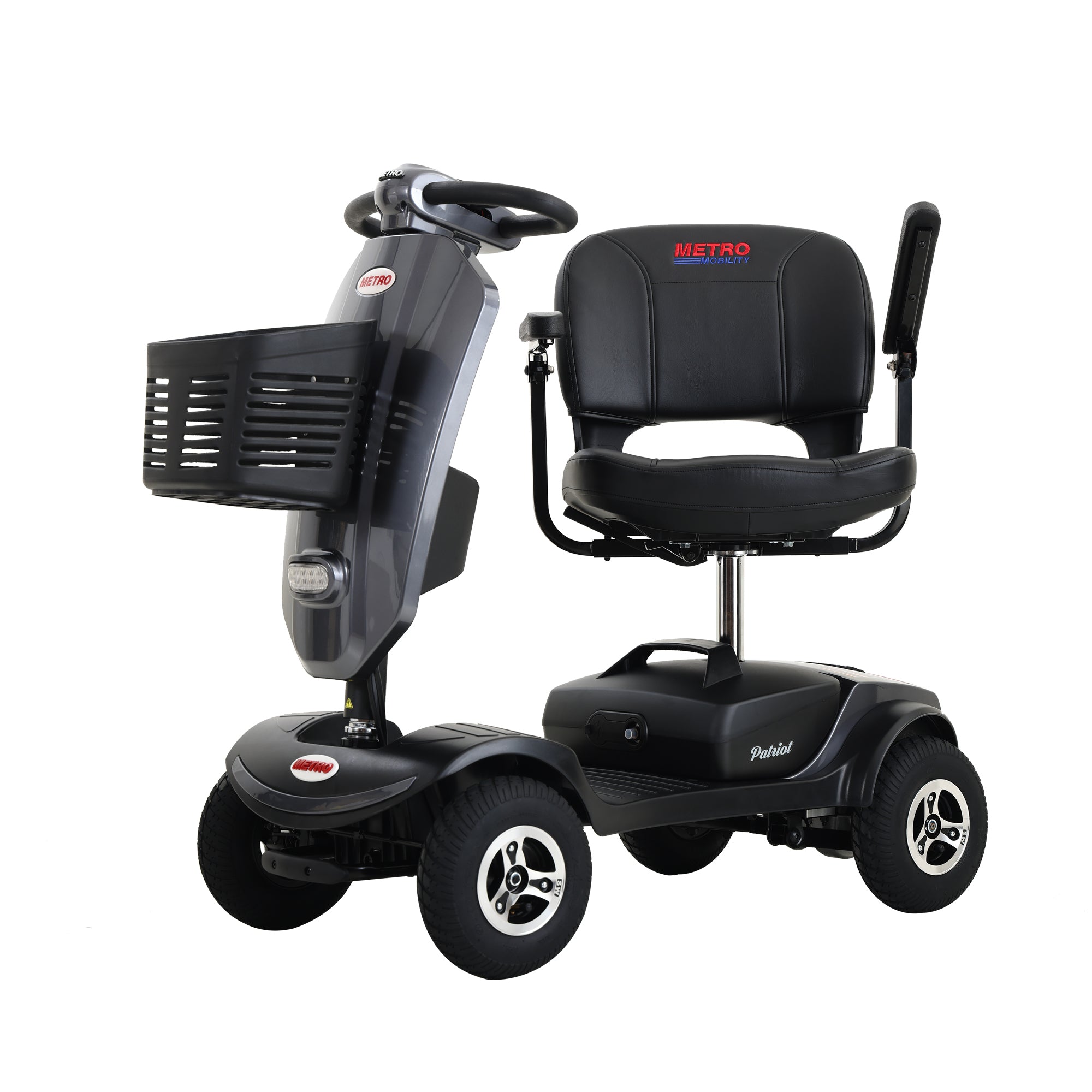 Mobility Scooter Base Frame Iron Gray LED Lights Anti-Tip Wheels